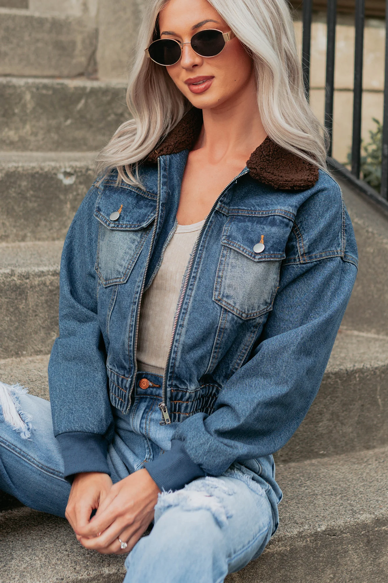 Breaking The Quiet Sherpa Collared Jacket (Denim) - Image 13