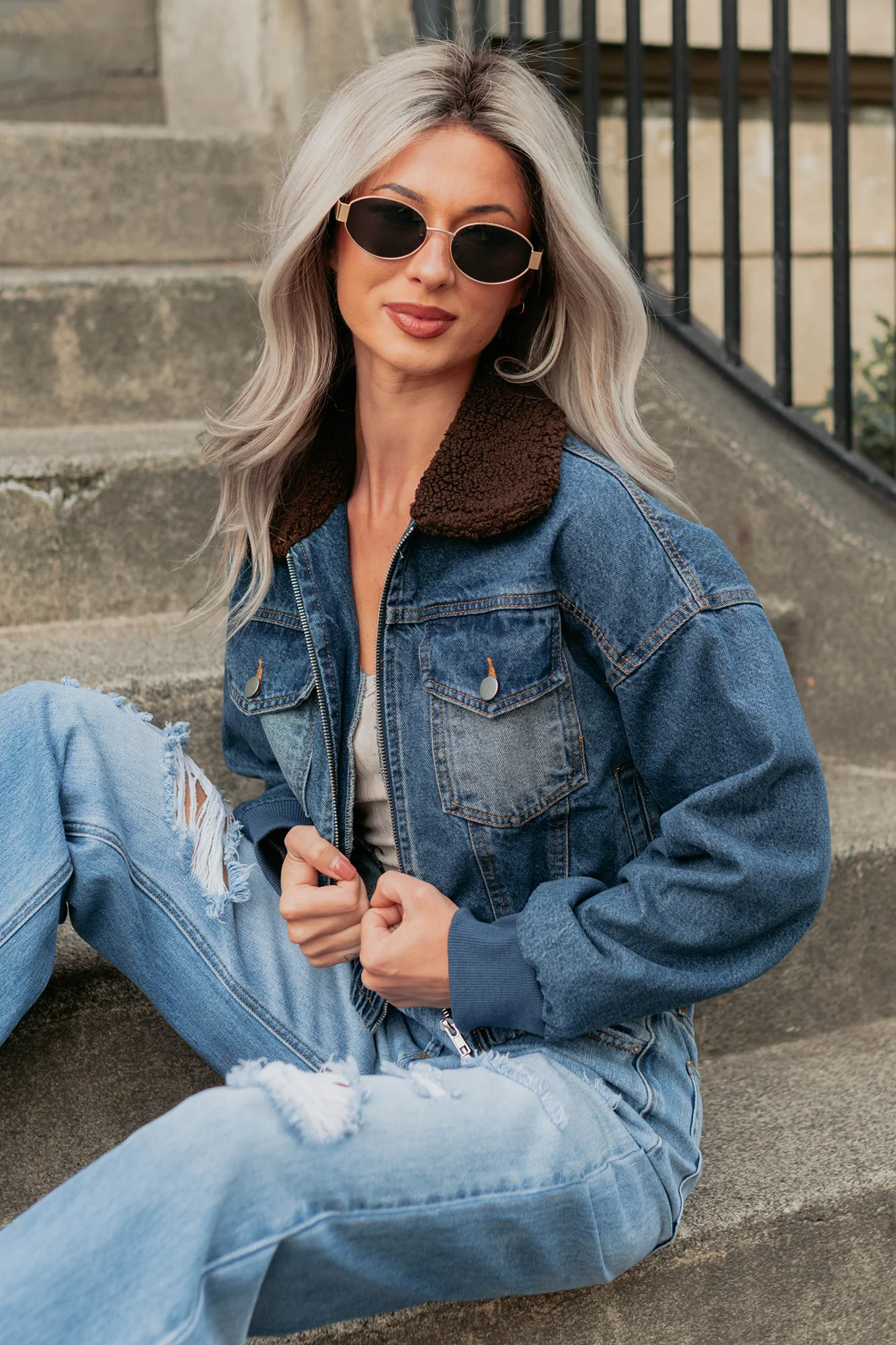 Breaking The Quiet Sherpa Collared Jacket (Denim) - Image 2