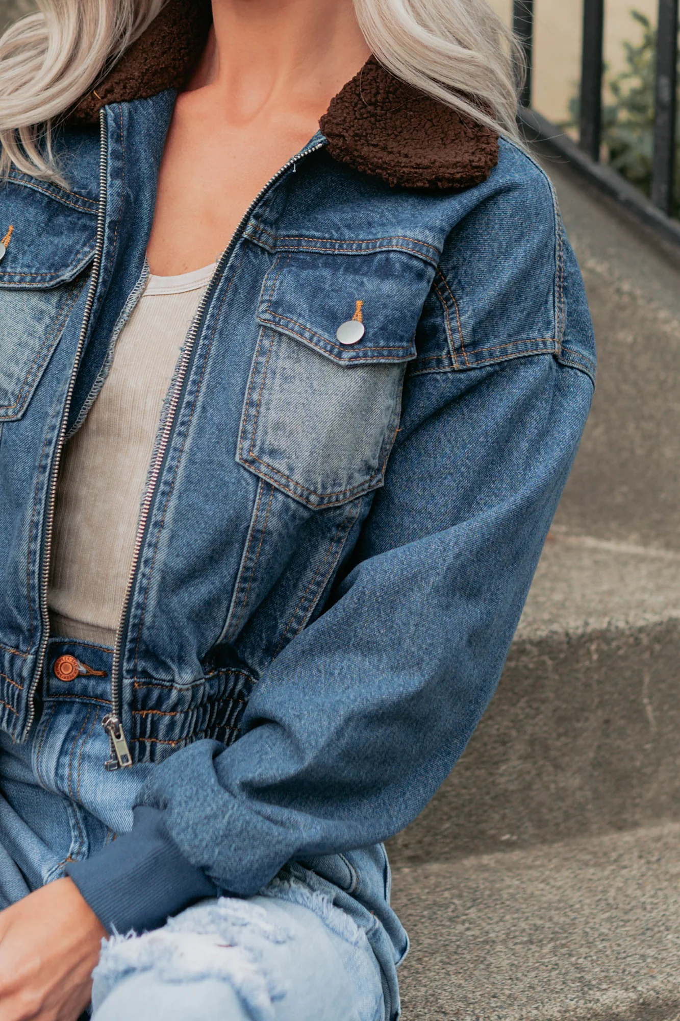 Breaking The Quiet Sherpa Collared Jacket (Denim) - Image 6