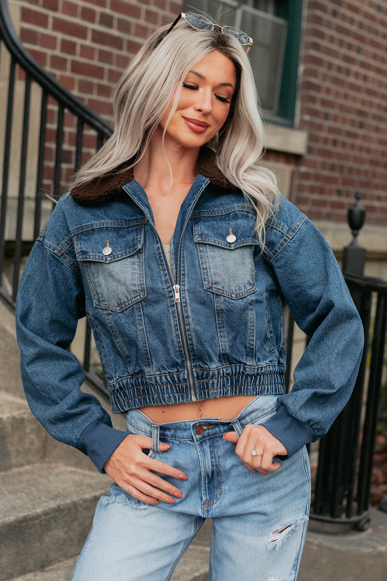 Breaking The Quiet Sherpa Collared Jacket (Denim) - Image 7
