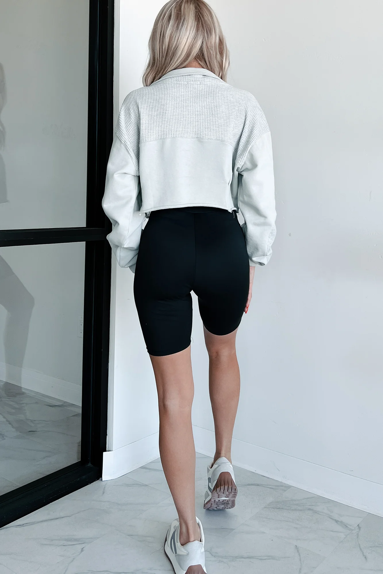 Breezy Days Quarter Zip Cropped POL Top (Light Grey) - Image 4