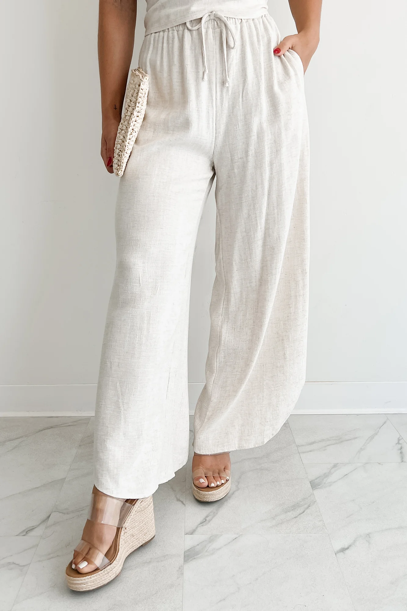 Breezy Hour High Rise Linen Pants (Oat) - Image 2