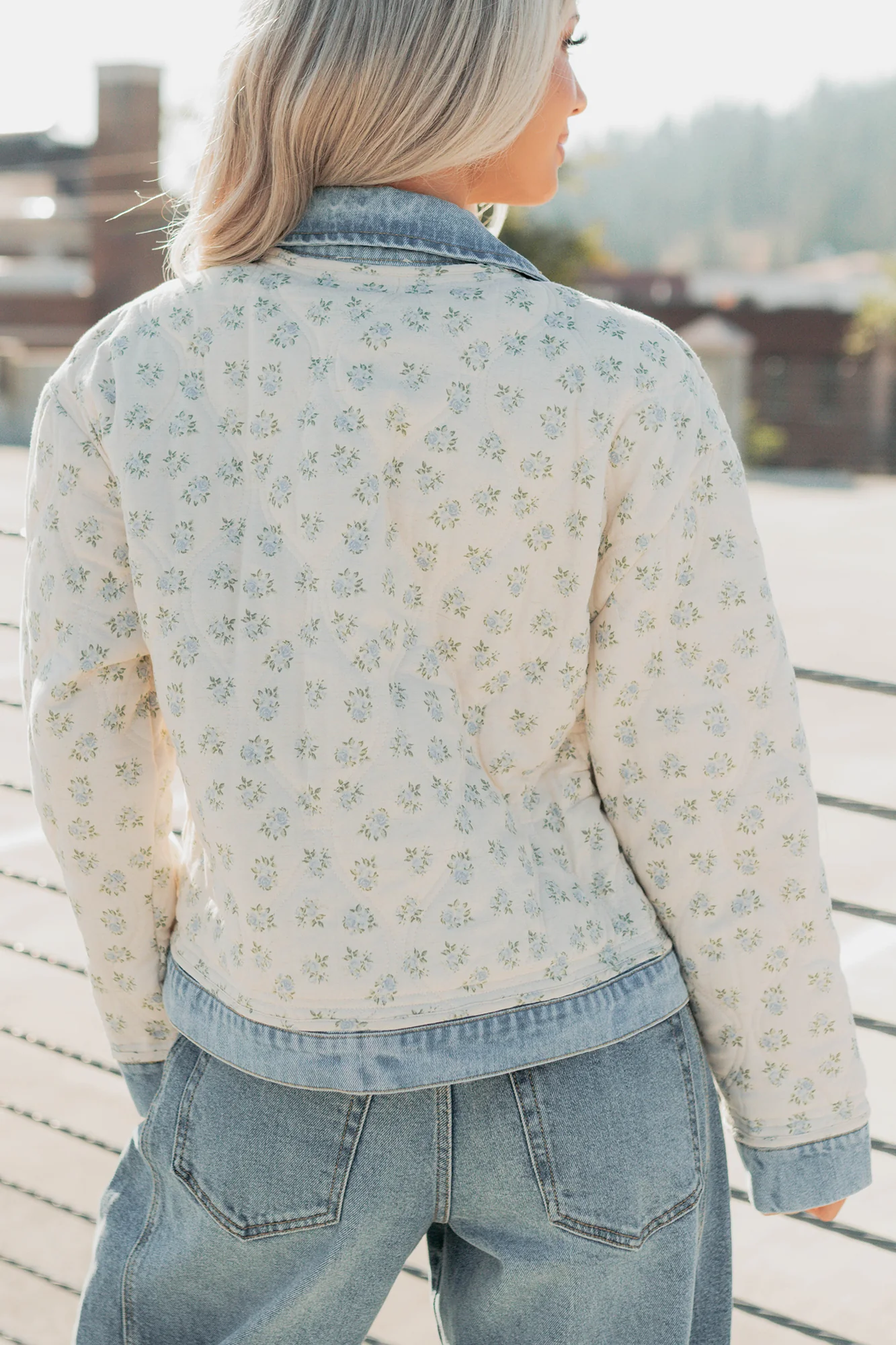 Breezy Mood Floral Quilted Denim Jacket (Ivory/Blue) - Image 5