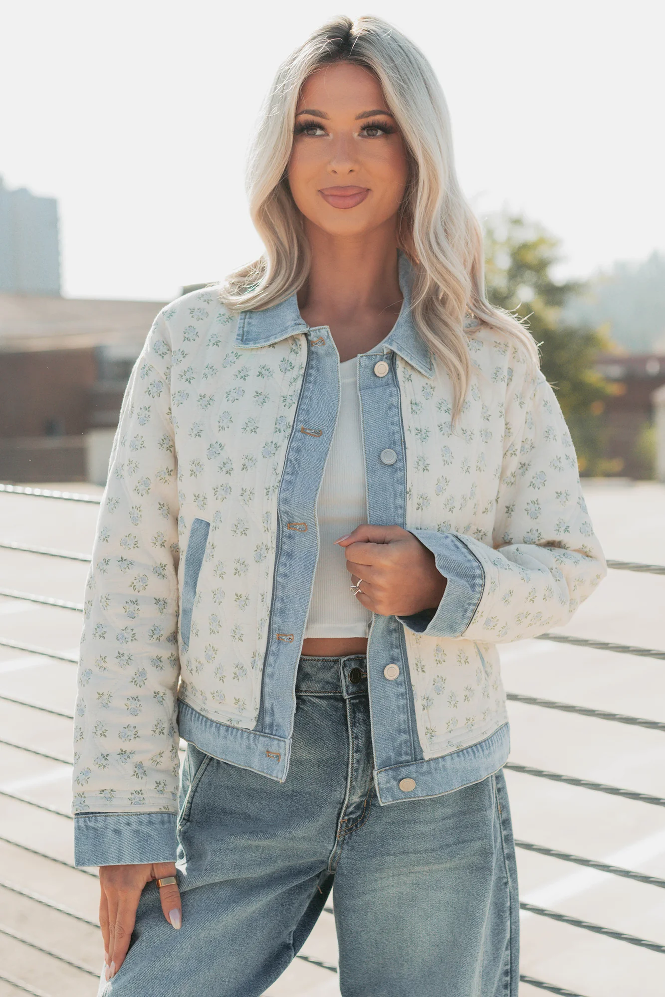 Breezy Mood Floral Quilted Denim Jacket (Ivory/Blue) - Image 7