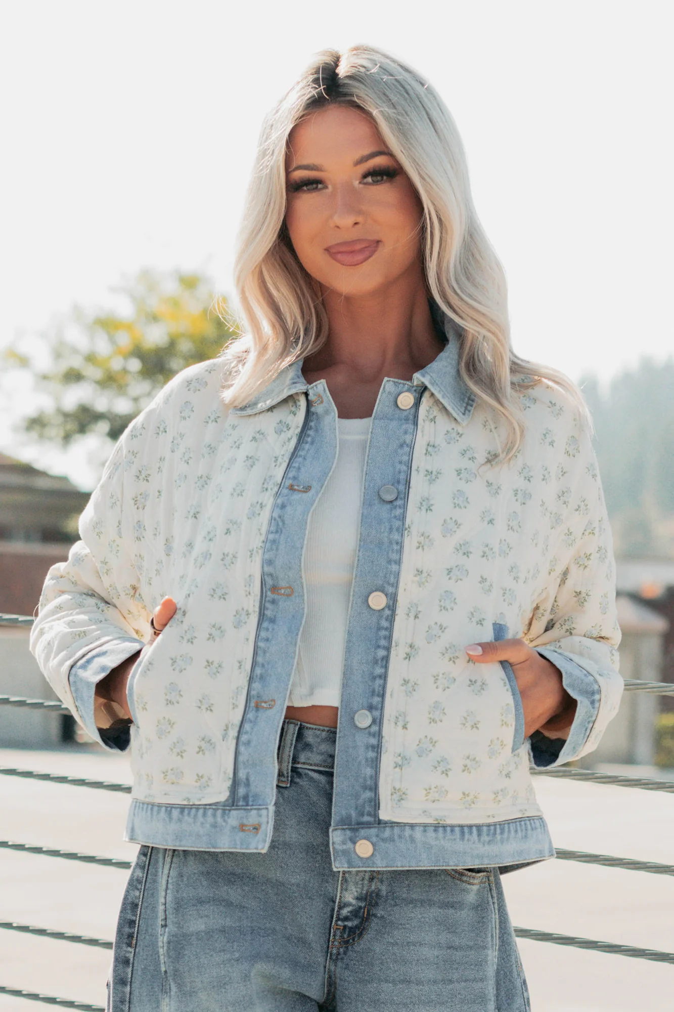 Breezy Mood Floral Quilted Denim Jacket (Ivory/Blue) - Image 9