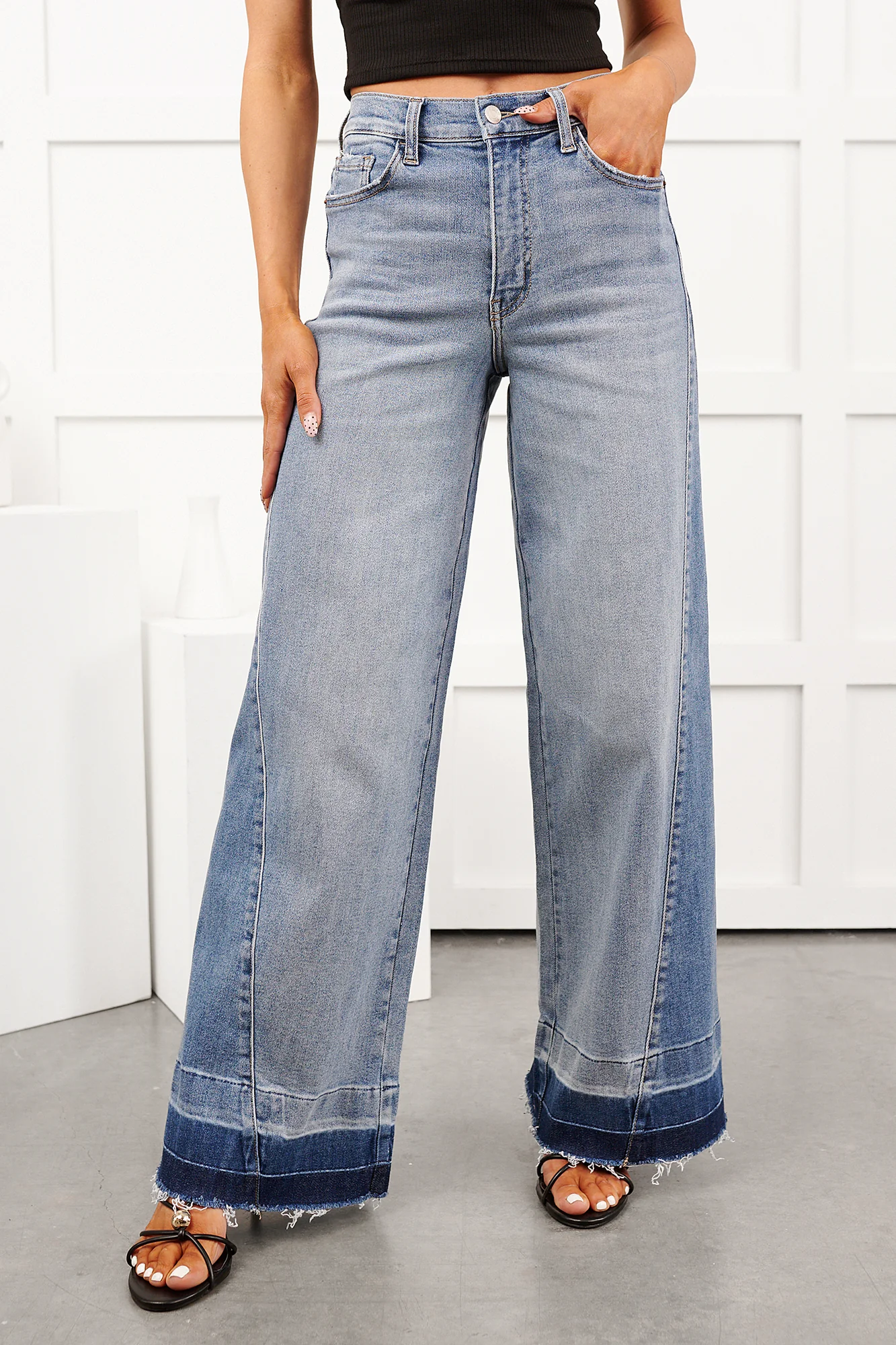 Brendan High Rise Wide Leg Cello Jeans (Two Tone Blue) - Image 5