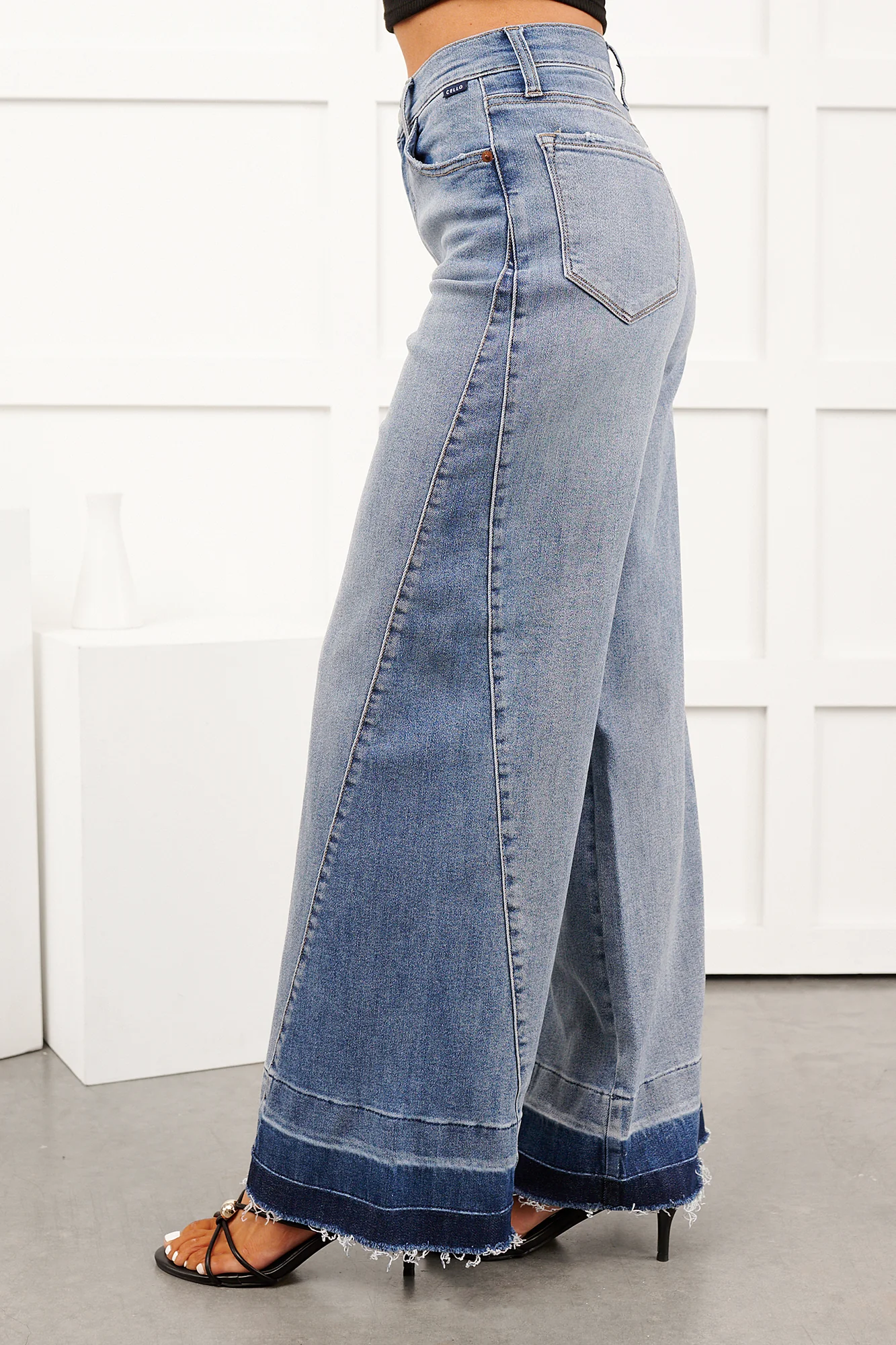 Brendan High Rise Wide Leg Cello Jeans (Two Tone Blue) - Image 6