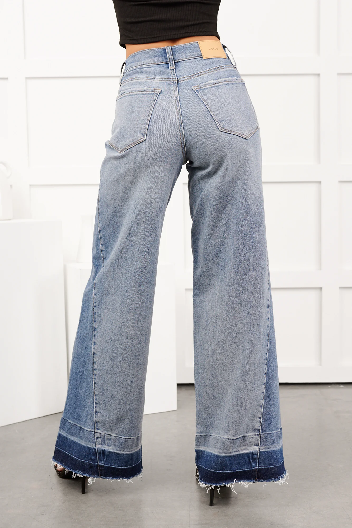 Brendan High Rise Wide Leg Cello Jeans (Two Tone Blue) - Image 7