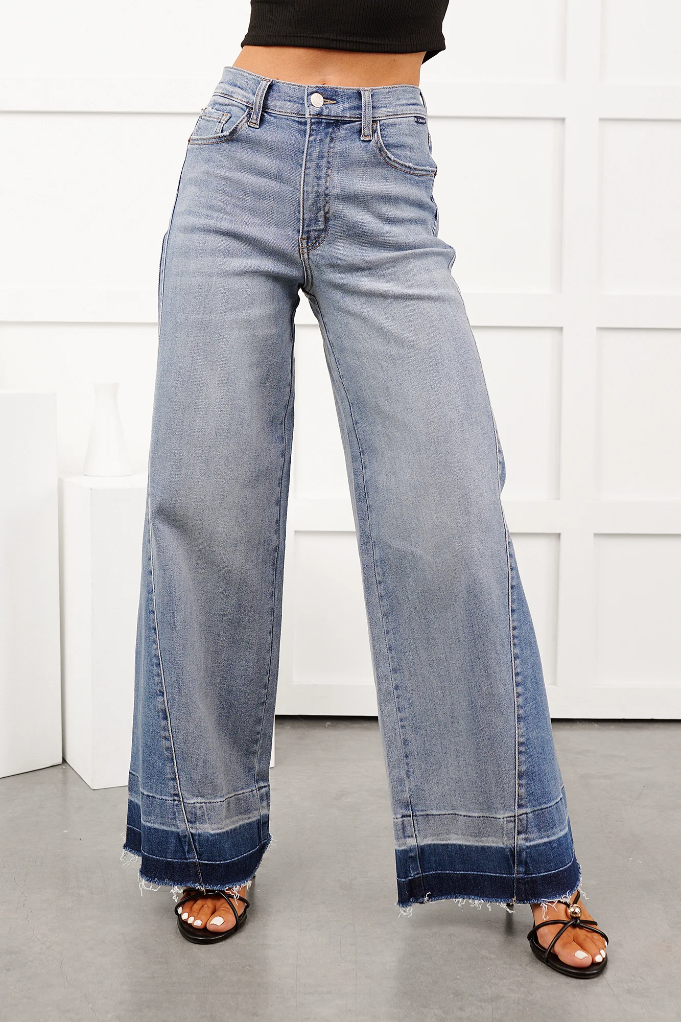 Brendan High Rise Wide Leg Cello Jeans (Two Tone Blue) - Image 9