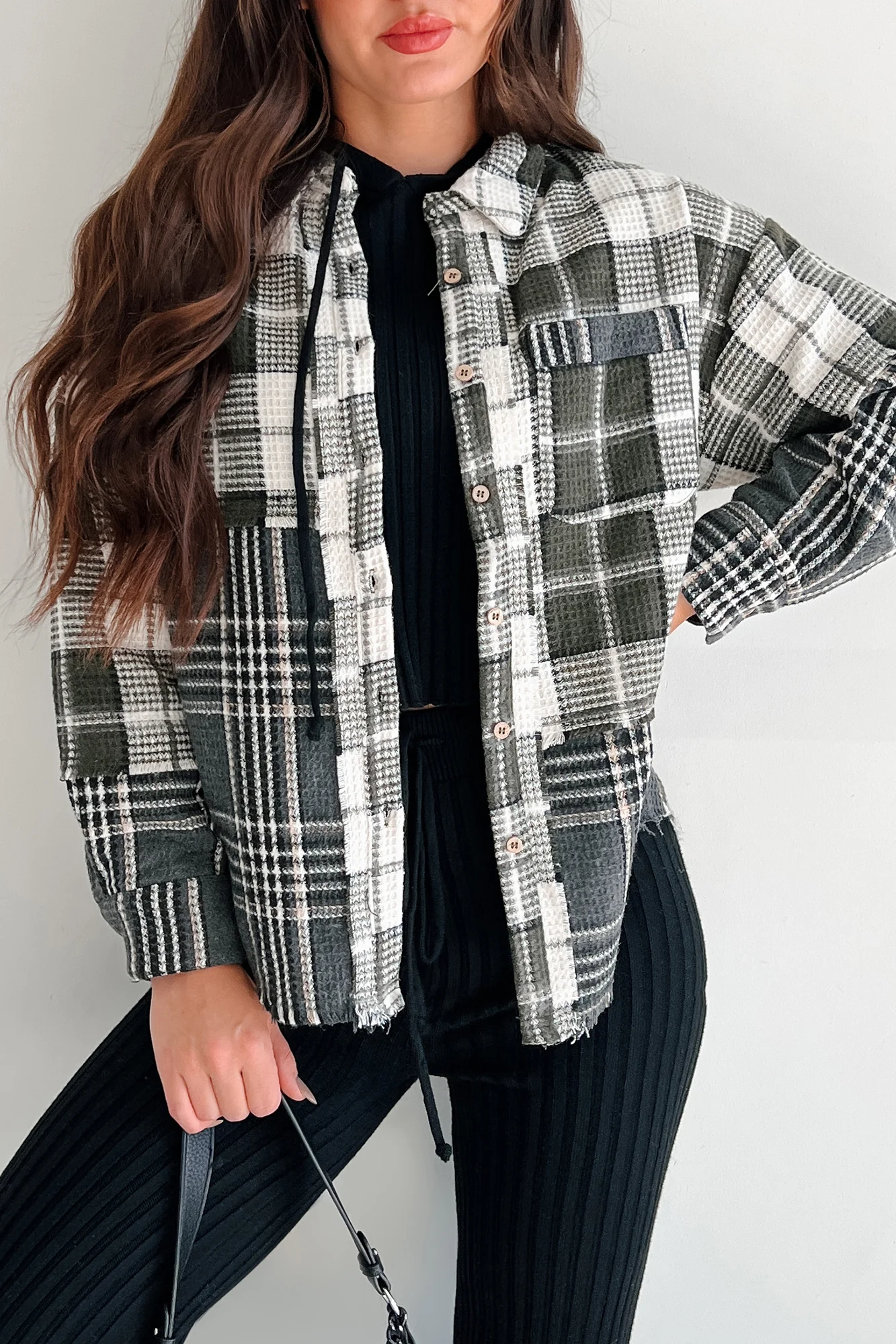 Brently Textured Plaid Shacket (Olive) - Image 8