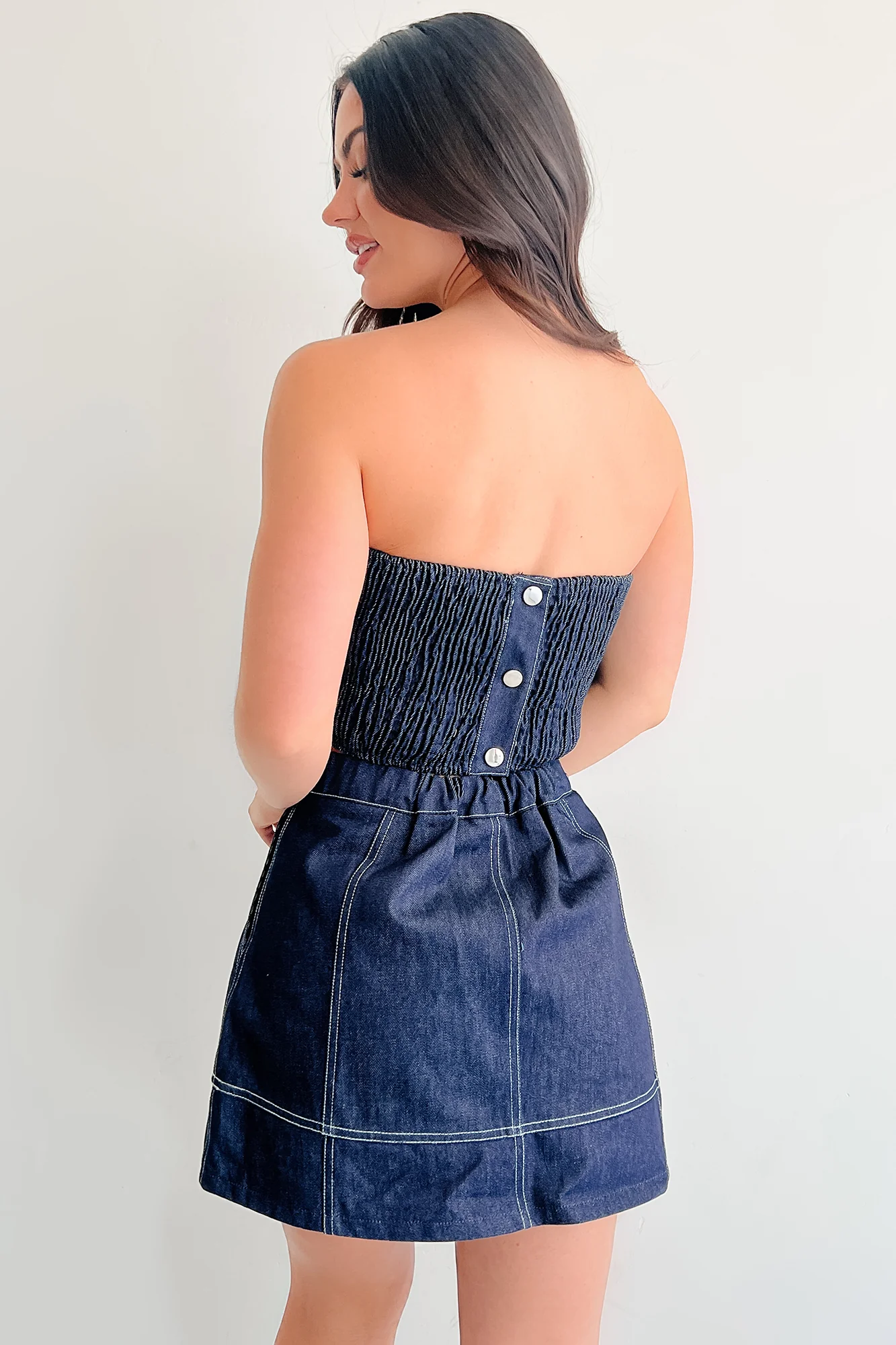 Brew & Browse Denim Crop Top & Mini Skirt Set (Dark) - Image 2