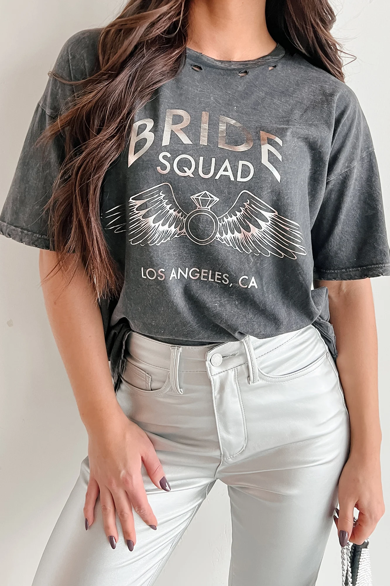 "Bride Squad" Distressed Graphic Tee (Charcoal) - Image 3