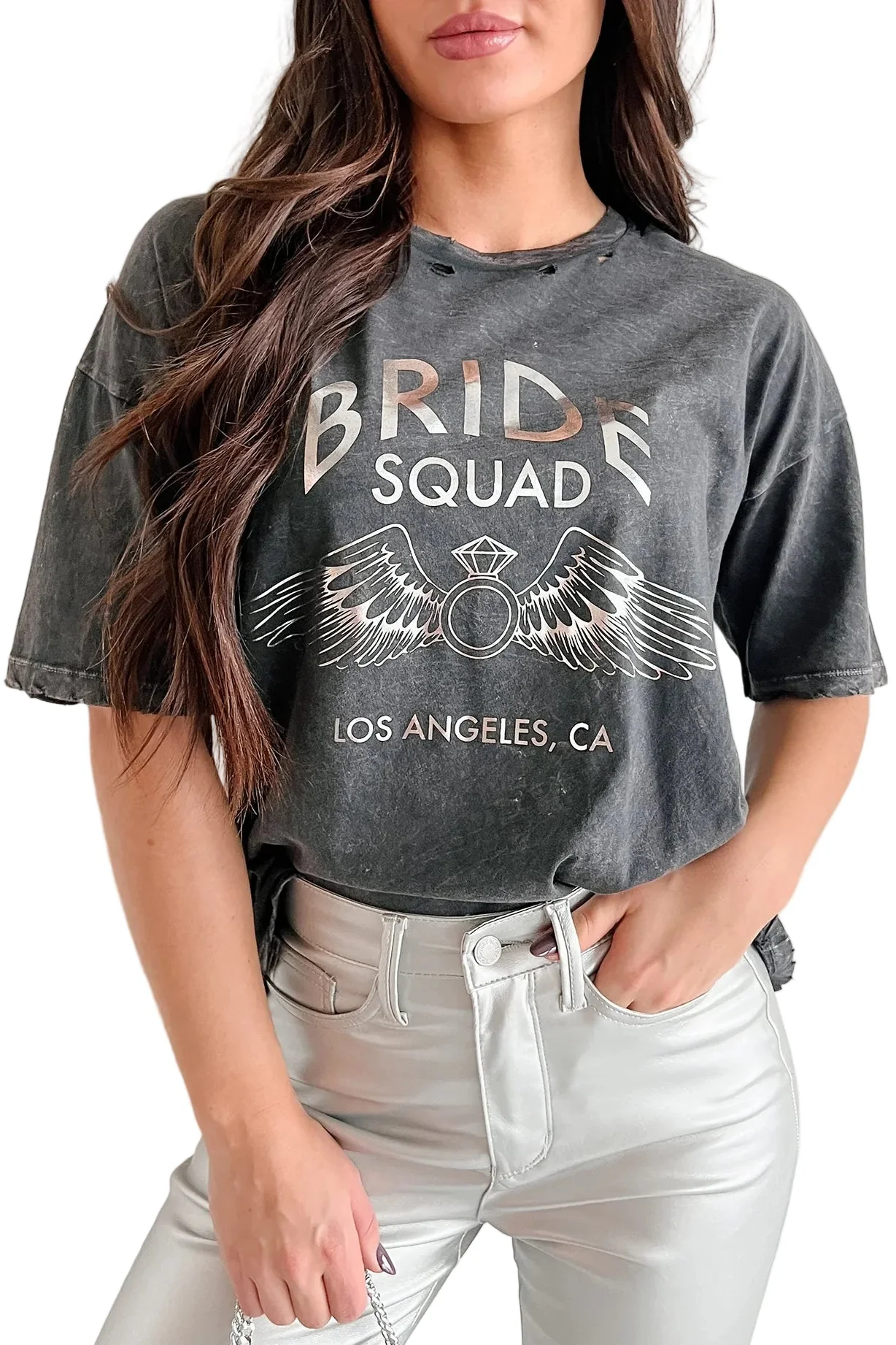 "Bride Squad" Distressed Graphic Tee (Charcoal) - Image 6