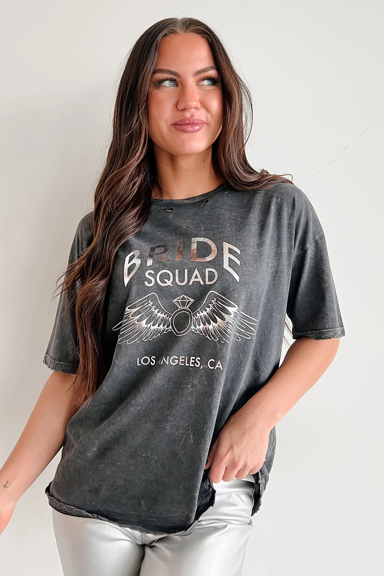 "Bride Squad" Distressed Graphic Tee (Charcoal) - Image 7