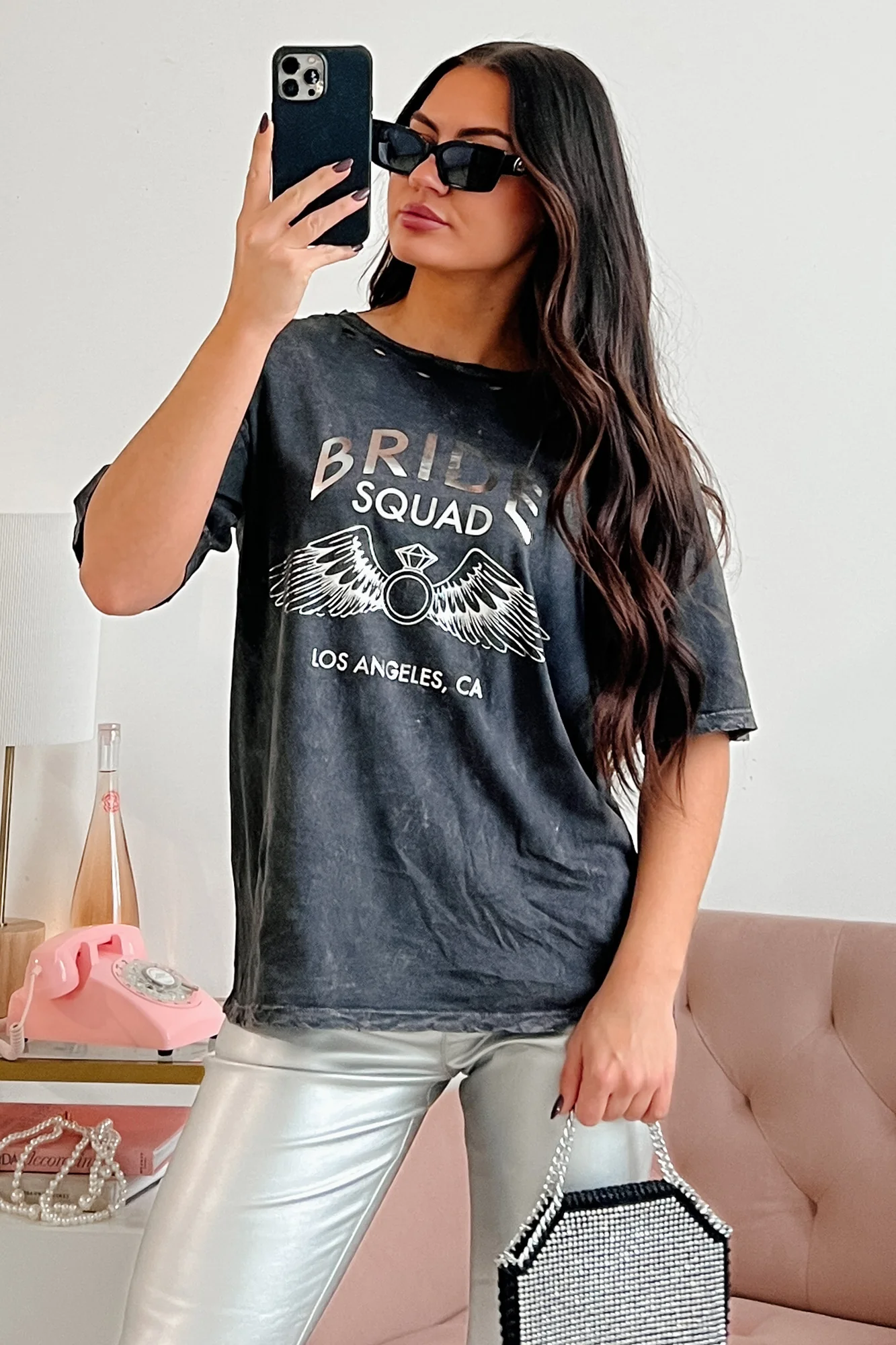 "Bride Squad" Distressed Graphic Tee (Charcoal) - Image 8