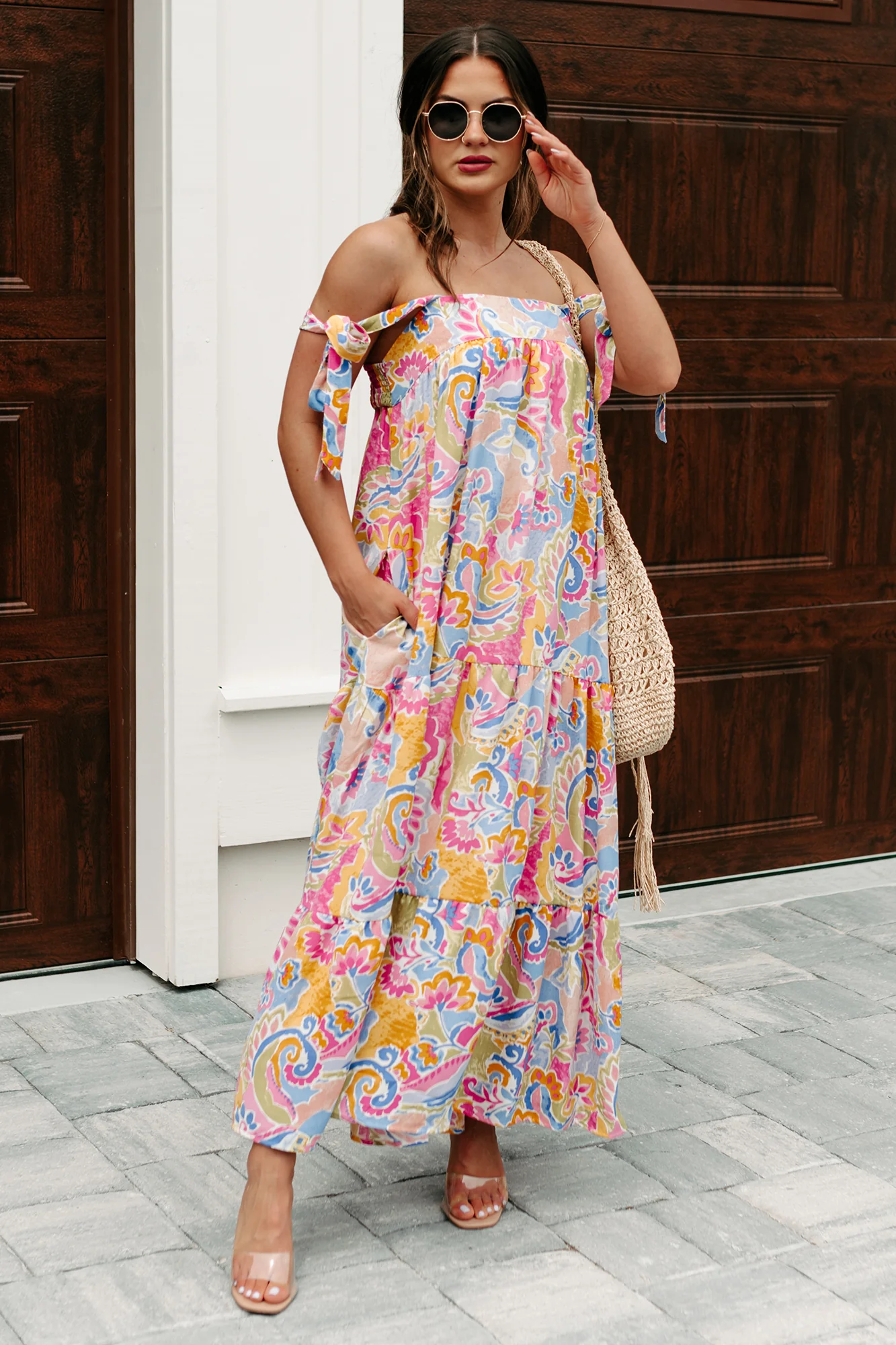 Brunch In Bali Tie-Shoulder Paisley Maxi Dress (Multi) - Image 11