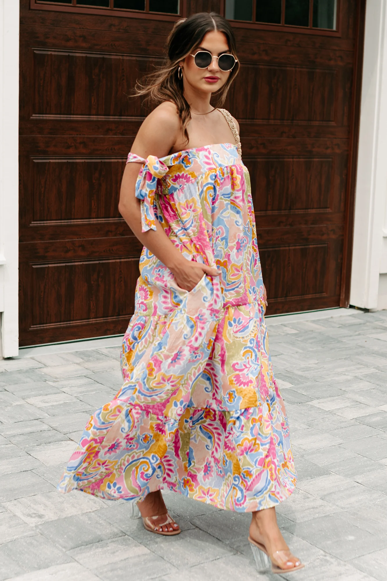 Brunch In Bali Tie-Shoulder Paisley Maxi Dress (Multi) - Image 13