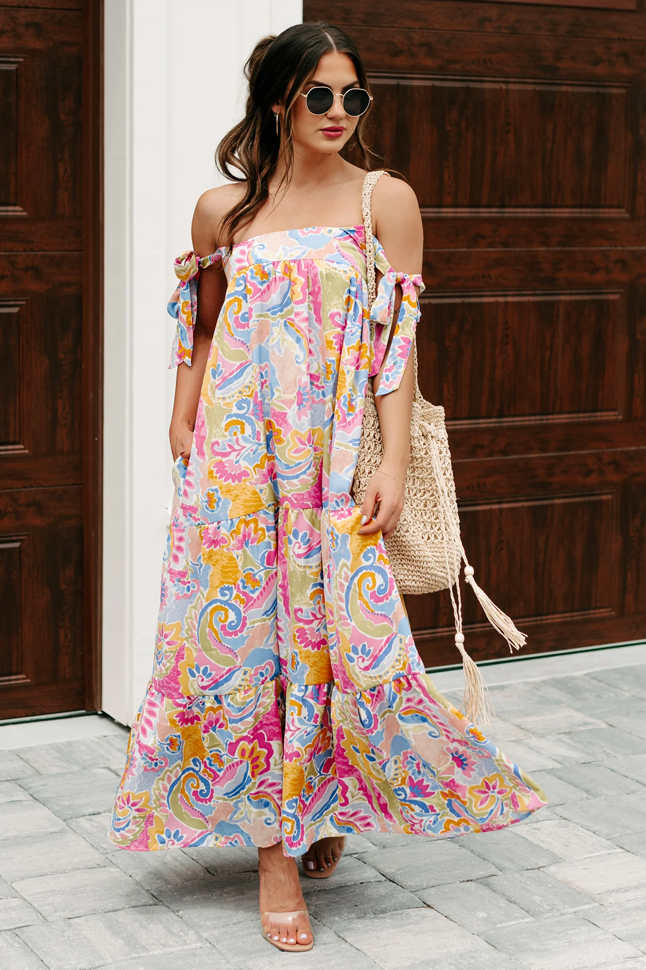 Brunch In Bali Tie-Shoulder Paisley Maxi Dress (Multi) - Image 7