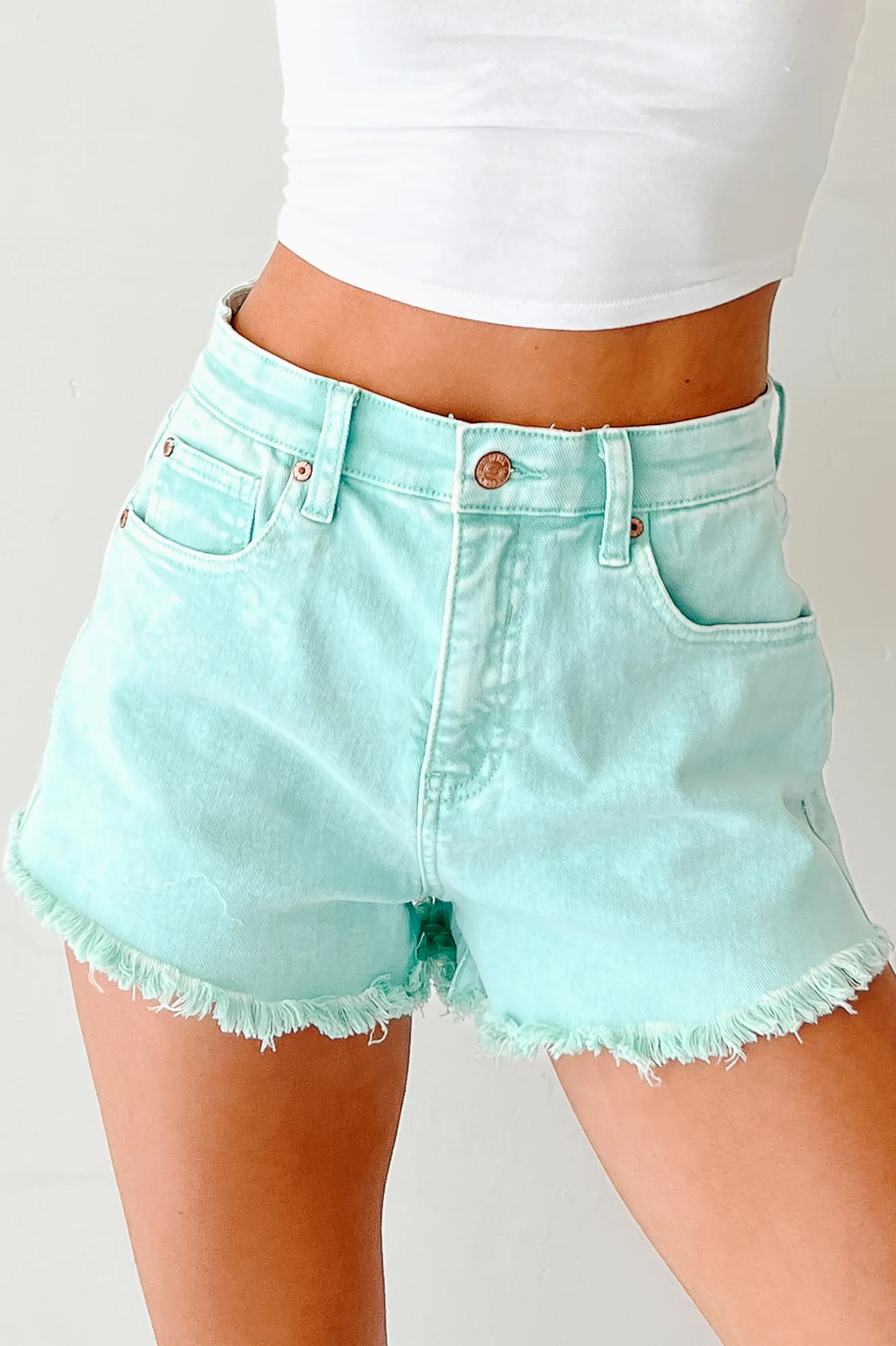 Bubblegum Bliss Washed Saige Denim Shorts (Mint) - Image 3
