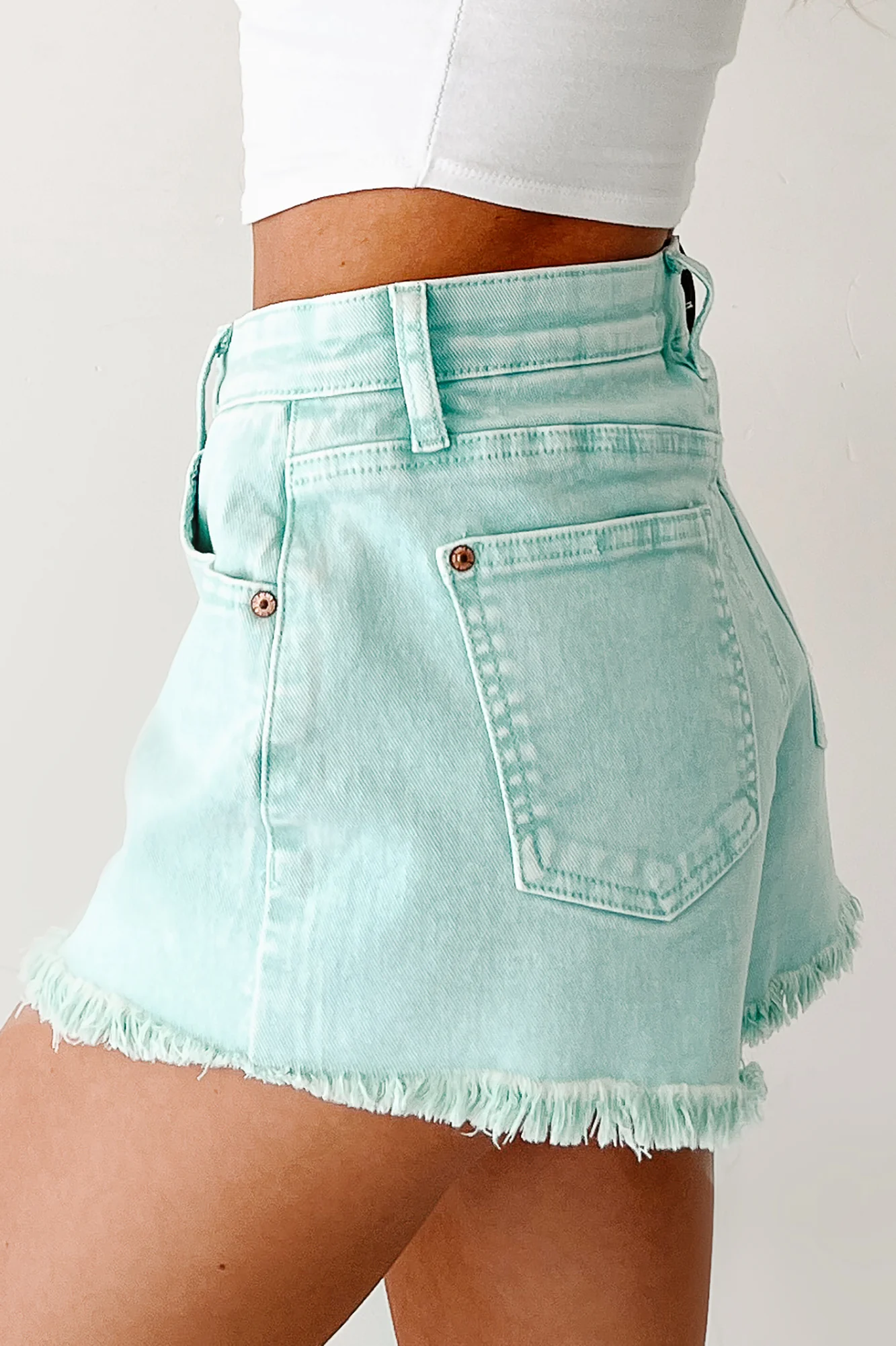 Bubblegum Bliss Washed Saige Denim Shorts (Mint) - Image 4