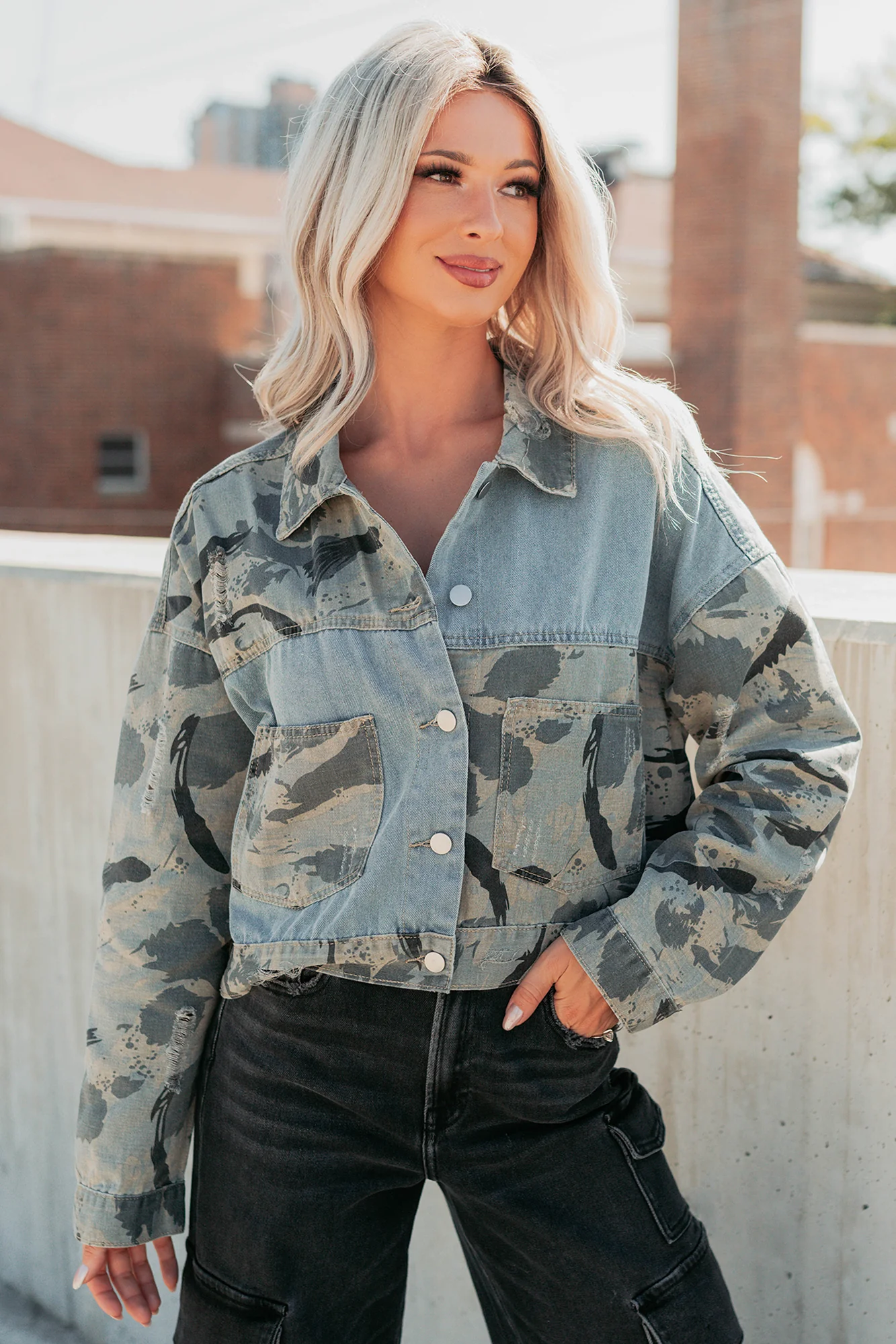 Built To Win Distressed Denim POL Jacket (Vintage Camo) - Image 3