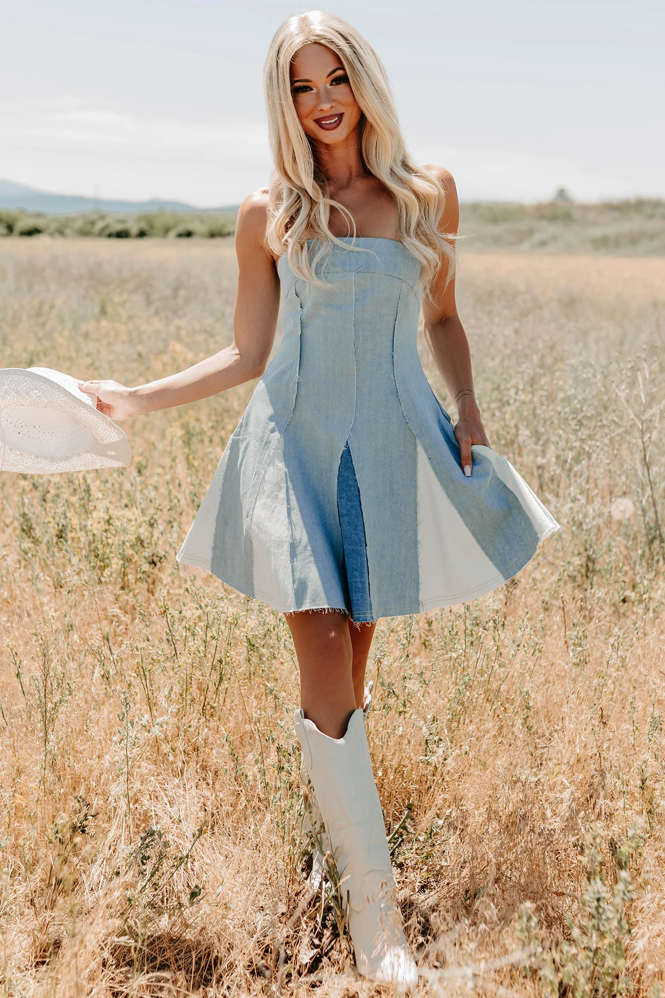 Burning Bright Strapless Contrast Mini Dress (Denim) - Image 6