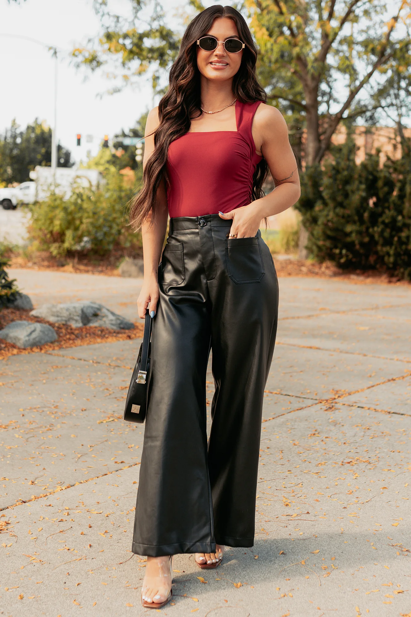 Burning Slow Sleeveless Square Neck Bodysuit (Ruby) - Image 2