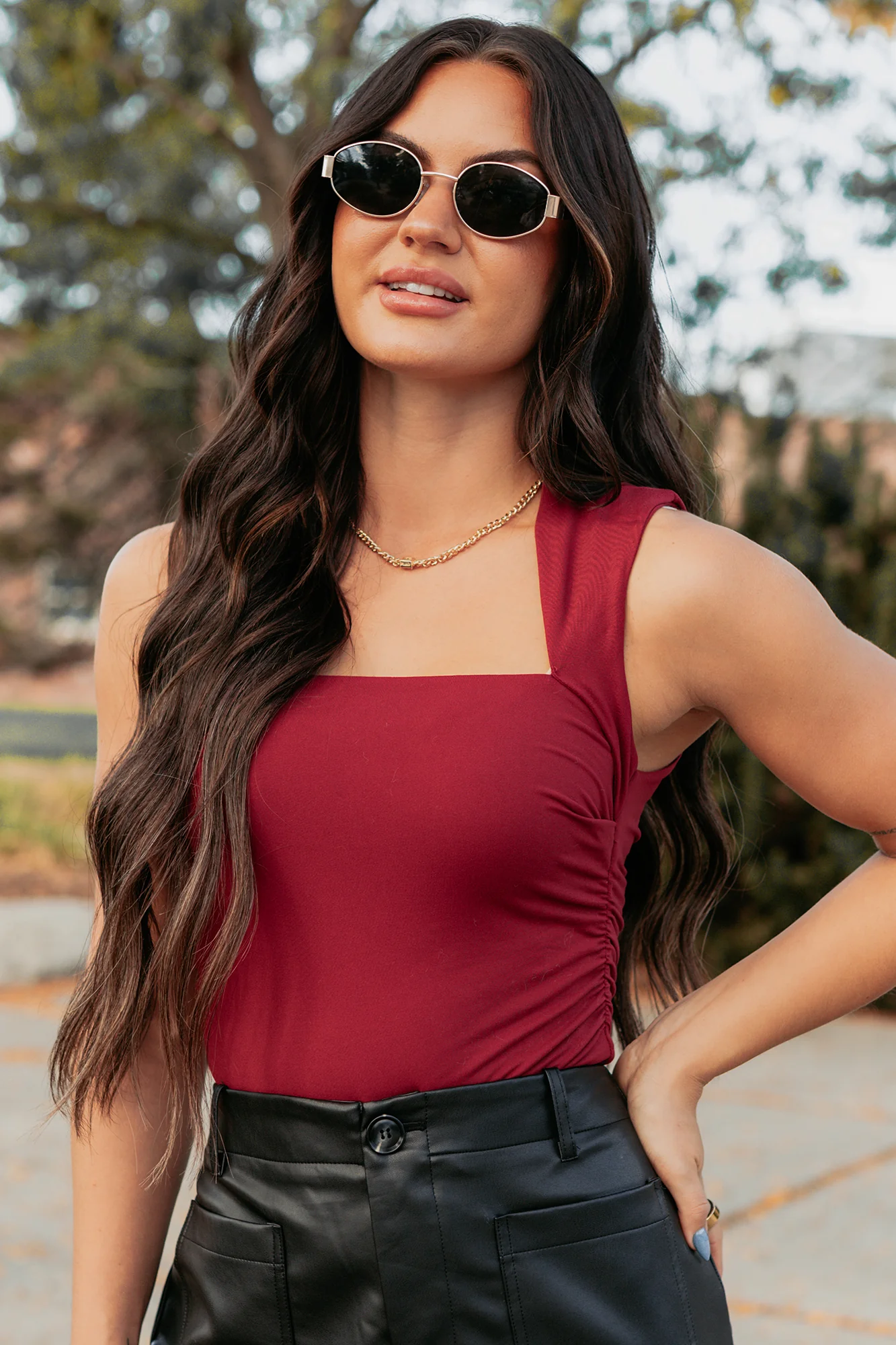 Burning Slow Sleeveless Square Neck Bodysuit (Ruby) - Image 6