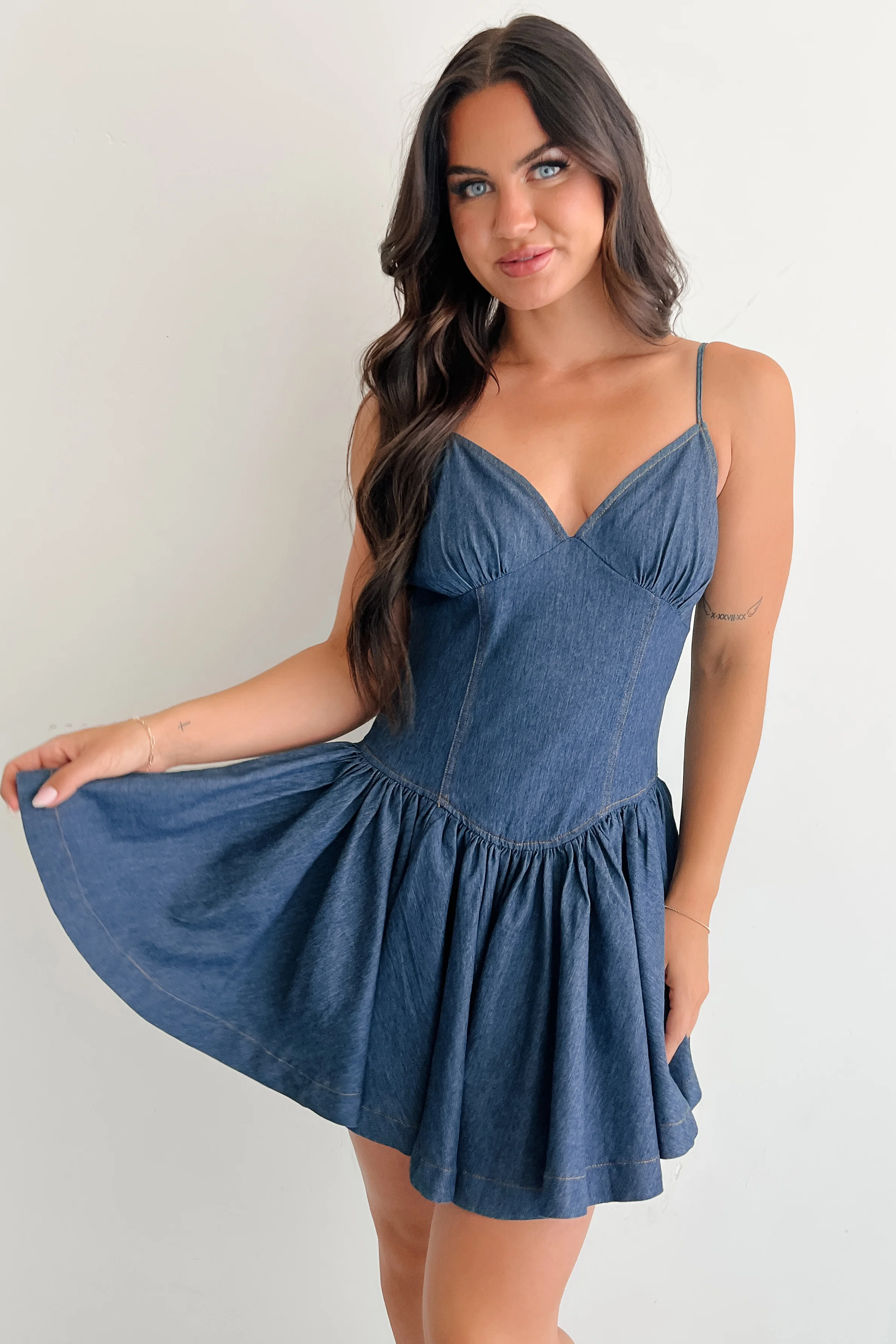 Bursting Bold Sleeveless Denim Mini Dress (Dark) - Image 3