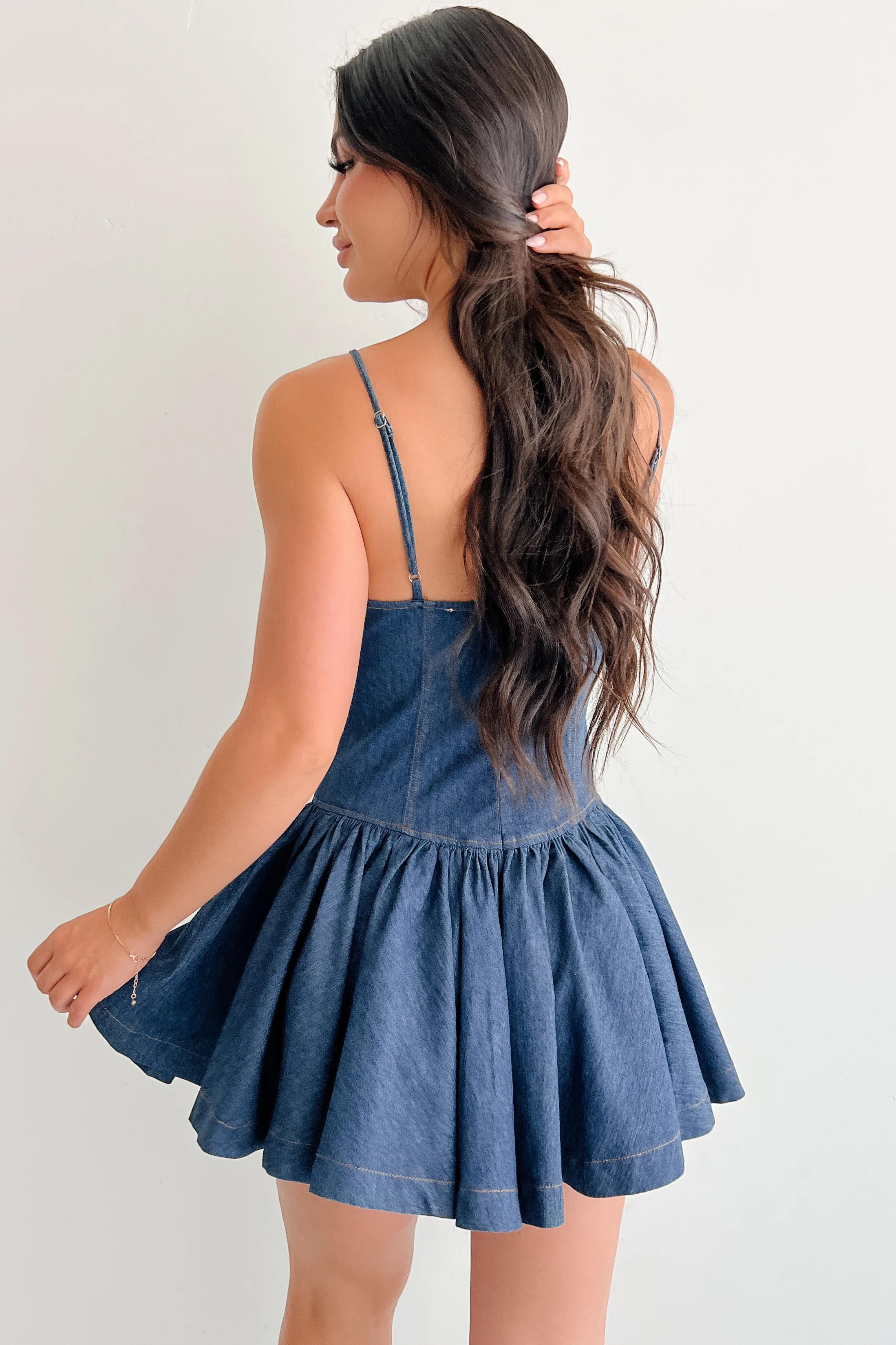 Bursting Bold Sleeveless Denim Mini Dress (Dark) - Image 4