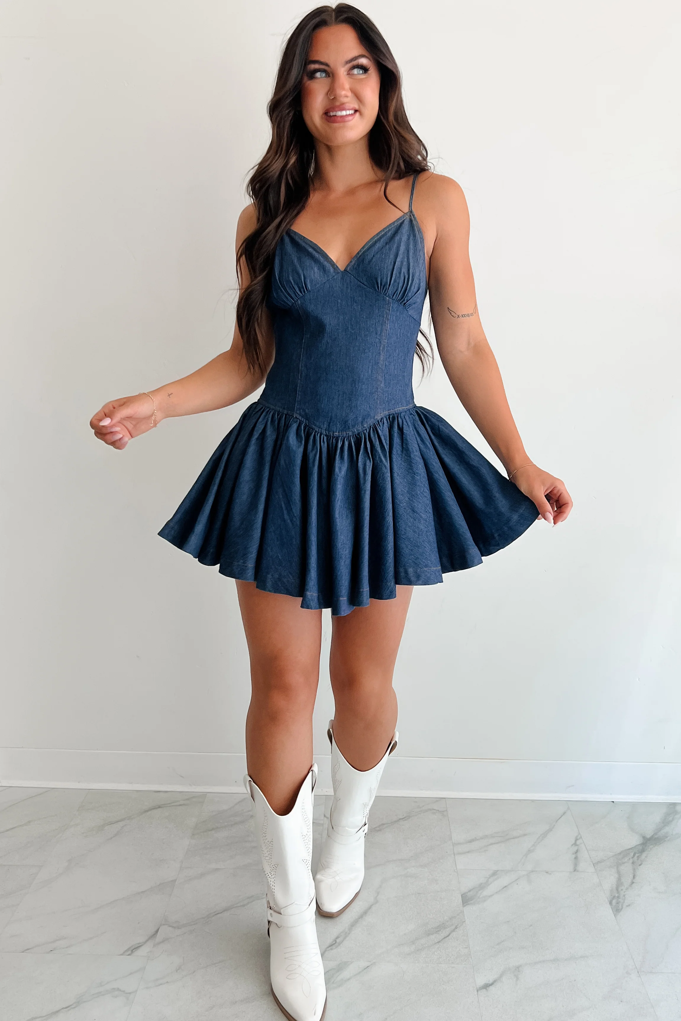 Bursting Bold Sleeveless Denim Mini Dress (Dark) - Image 5