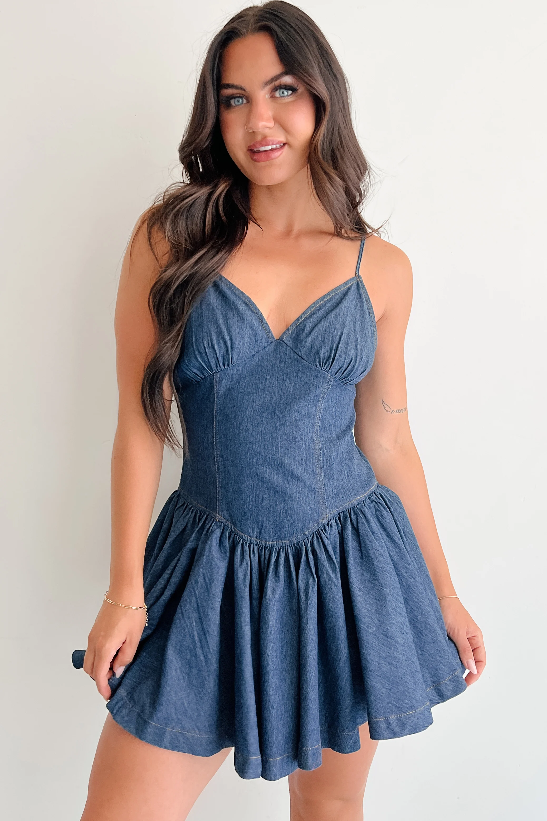 Bursting Bold Sleeveless Denim Mini Dress (Dark) - Image 9