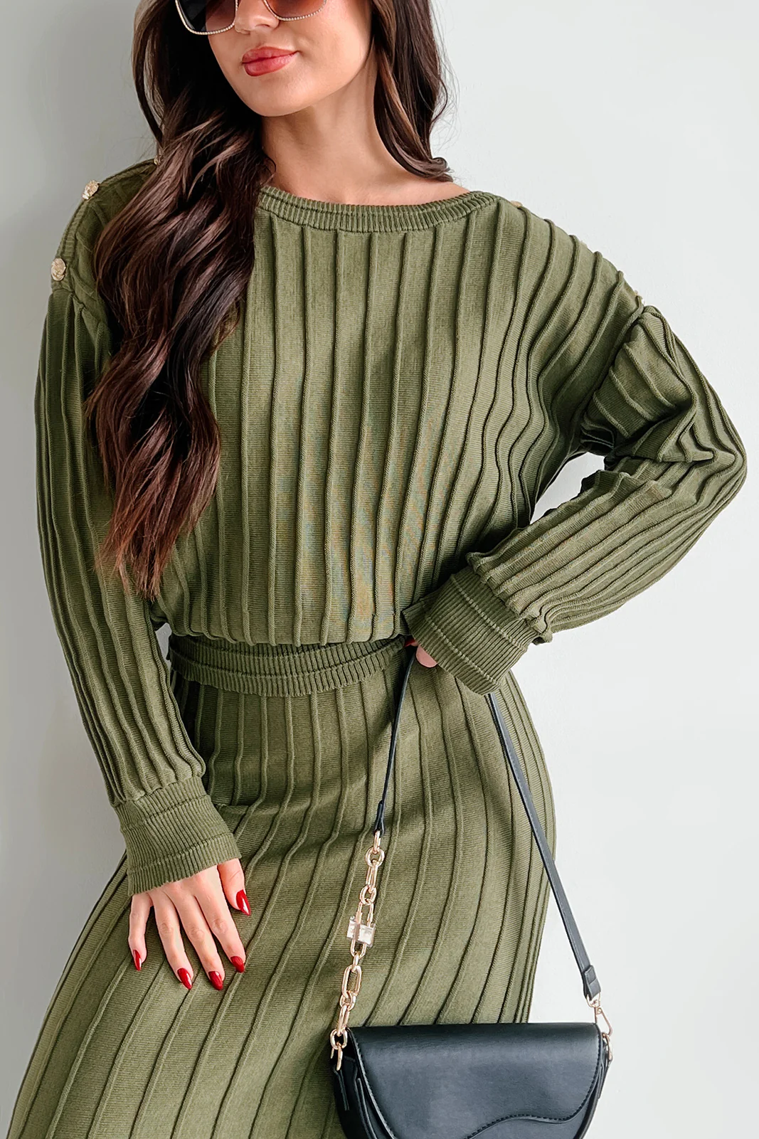 Business Talks Button Detailed Sweater (Olive) - Image 2