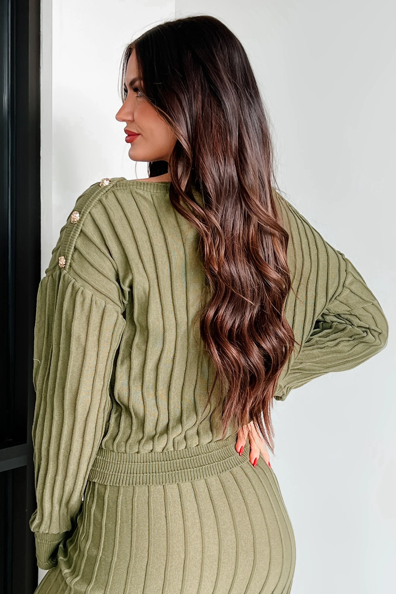 Business Talks Button Detailed Sweater (Olive) - Image 3
