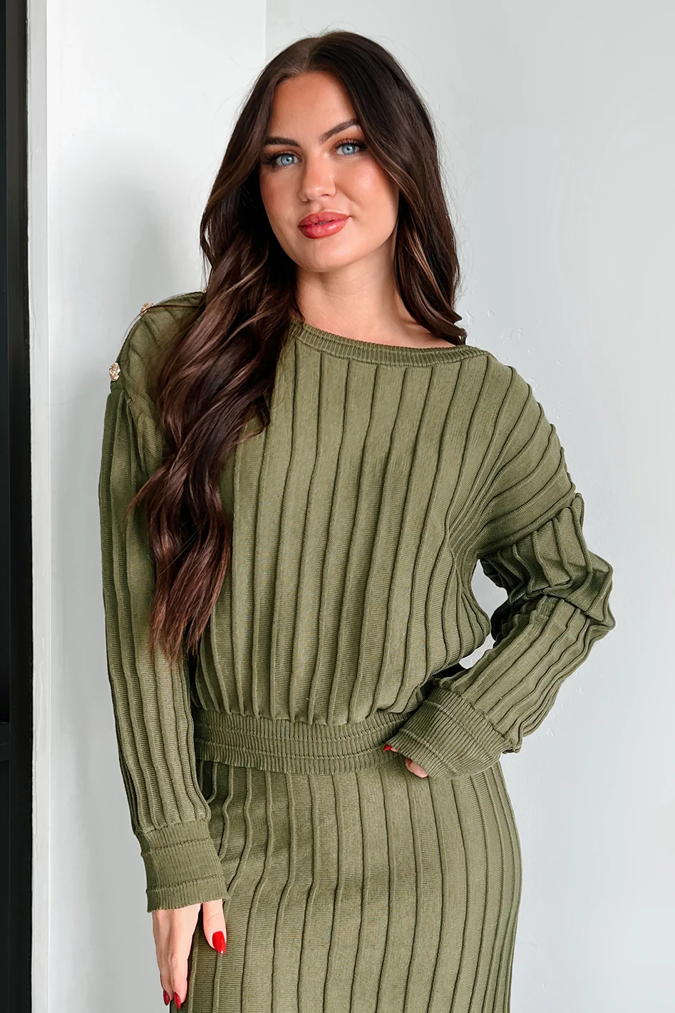 Business Talks Button Detailed Sweater (Olive) - Image 8