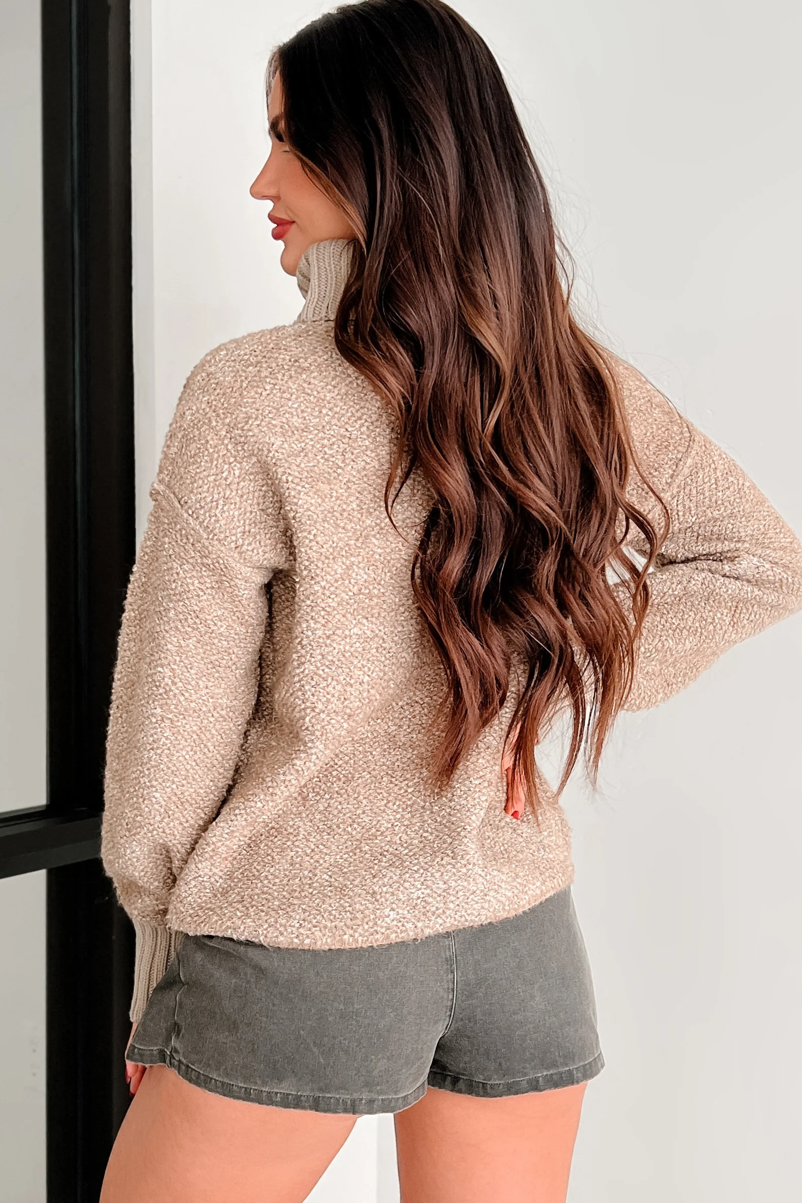 Cabin Cutie Cowl Neck Sweater (Taupe) - Image 4