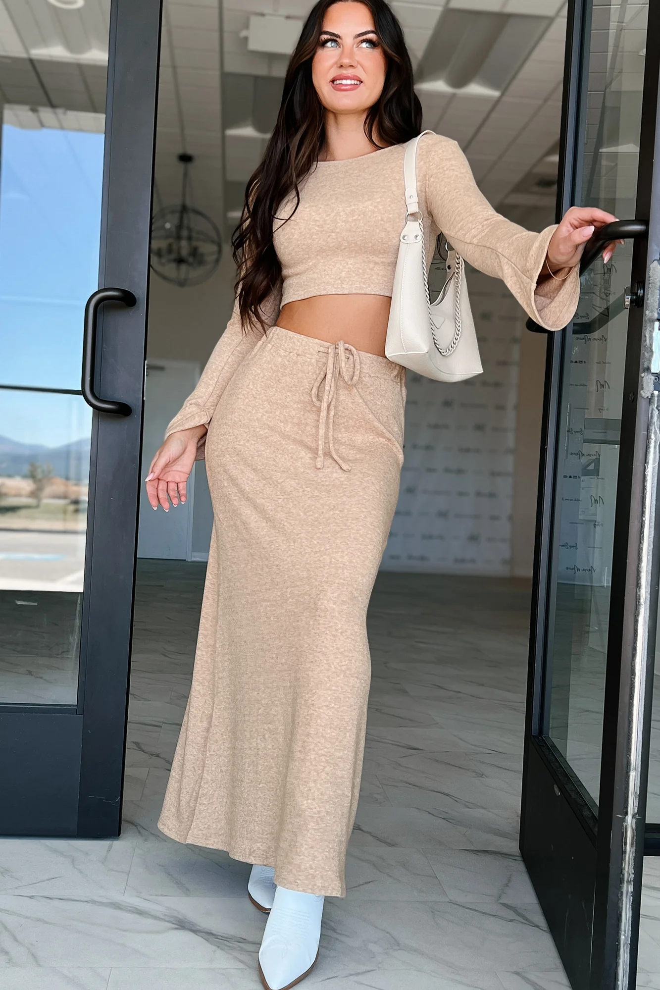 Cafe Cutie Flared Sleeve Top (Oatmeal) - Image 3