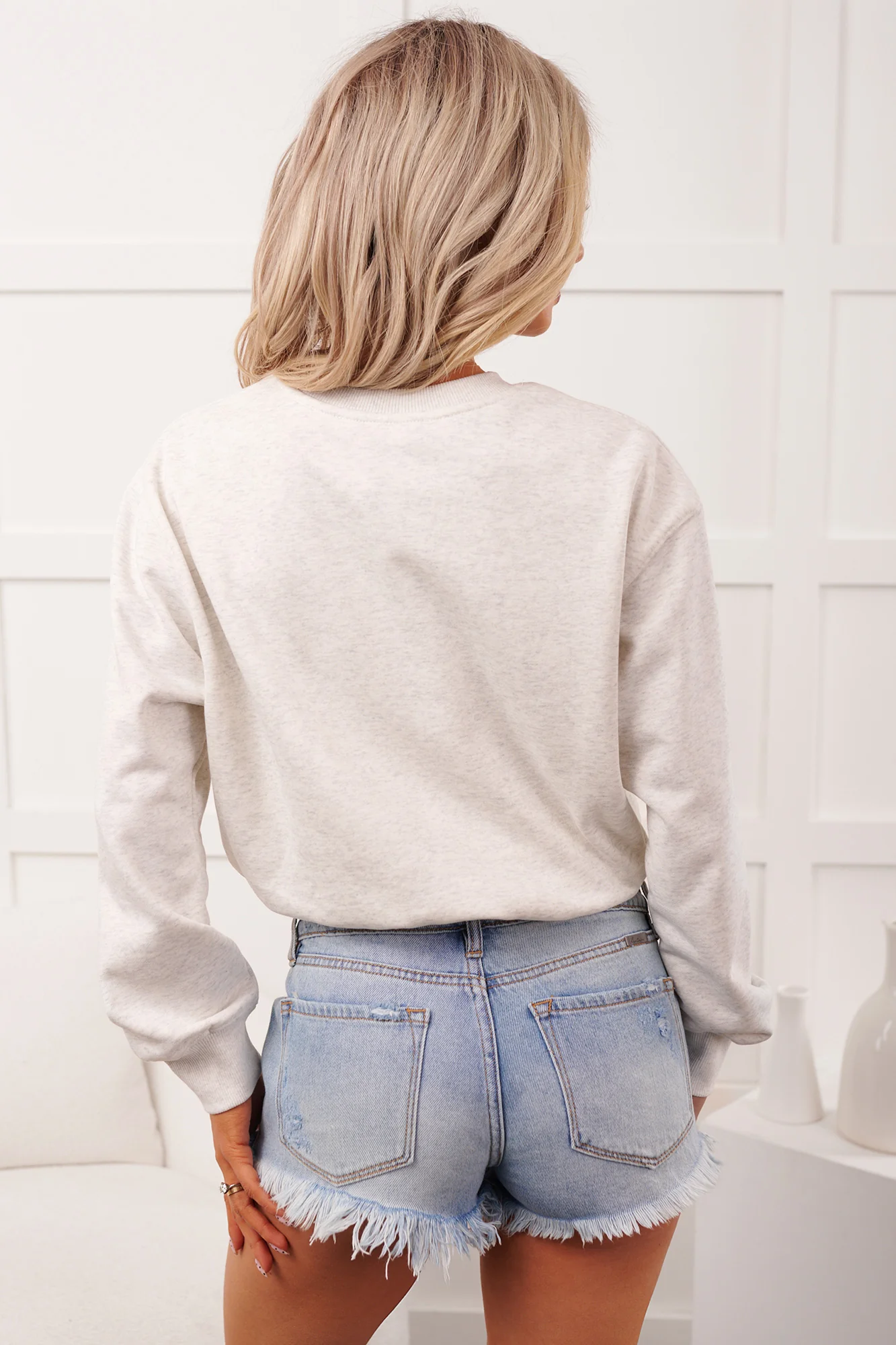 Cafe Stroll Bubble Hem Sweatshirt (Light Heather Grey) - Image 8