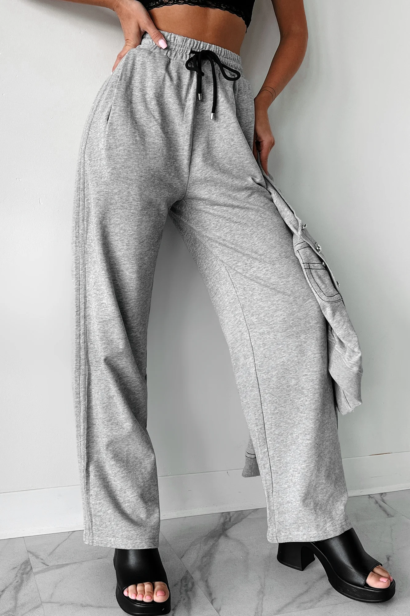 Caledon Drawstring Waist Sweatpants (Melange Grey) - Image 2