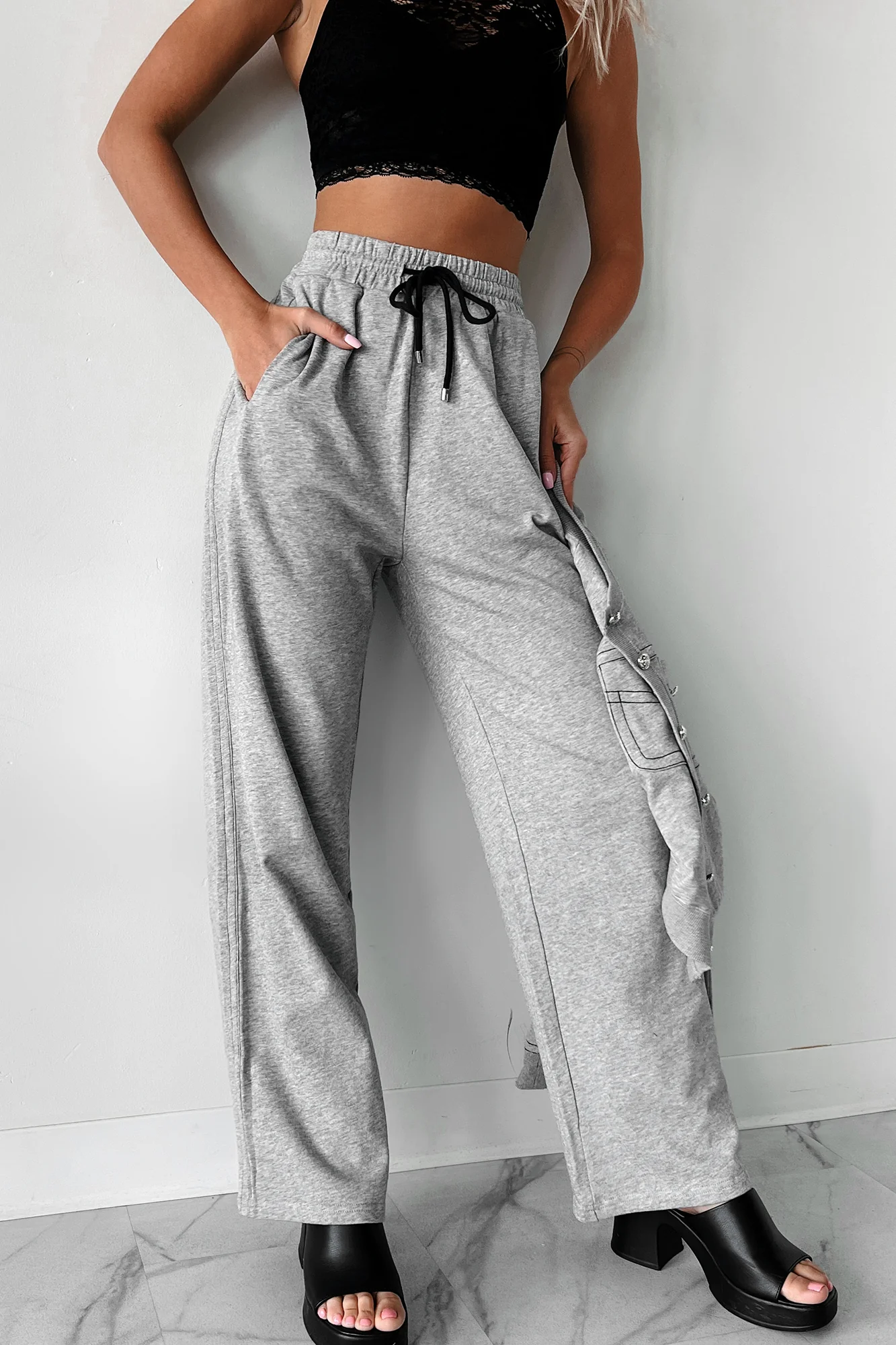 Caledon Drawstring Waist Sweatpants (Melange Grey) - Image 3