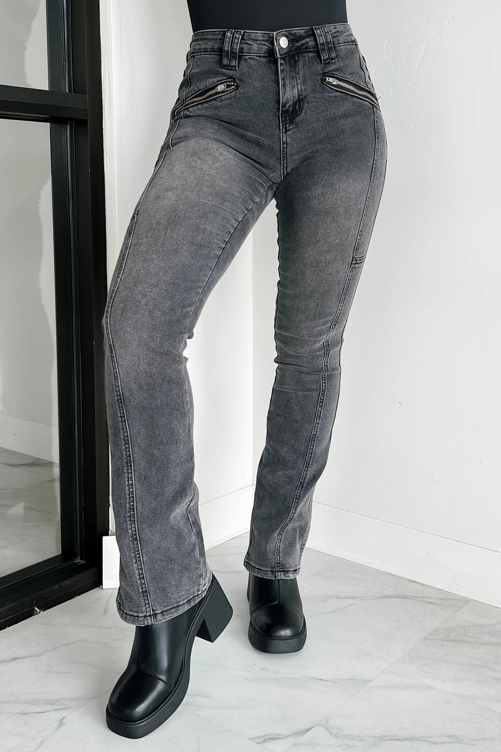 Calix Zipper Pocket Almost Famous Bootcut Jeans (Black Denim) - Image 3