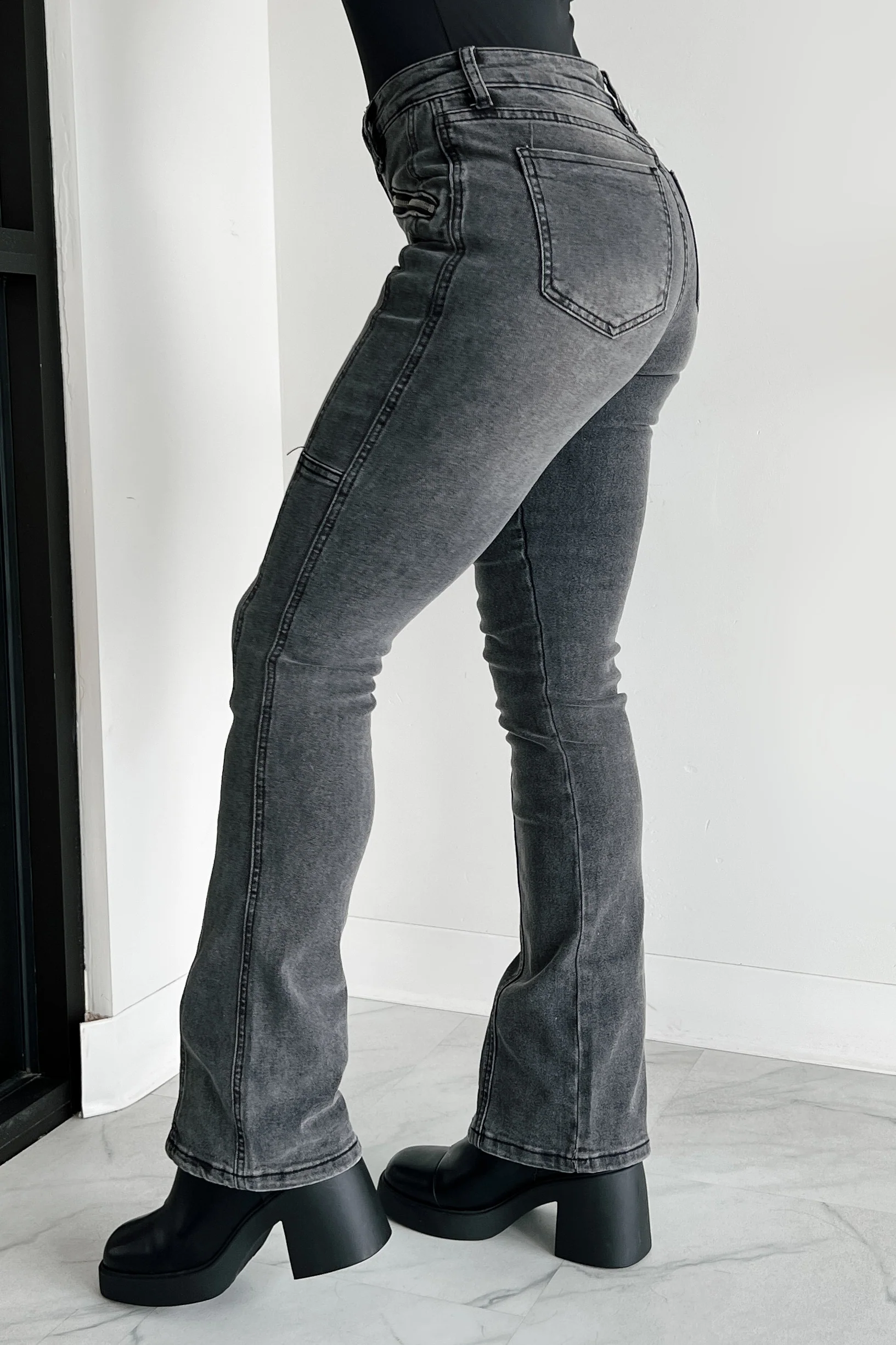 Calix Zipper Pocket Almost Famous Bootcut Jeans (Black Denim) - Image 4