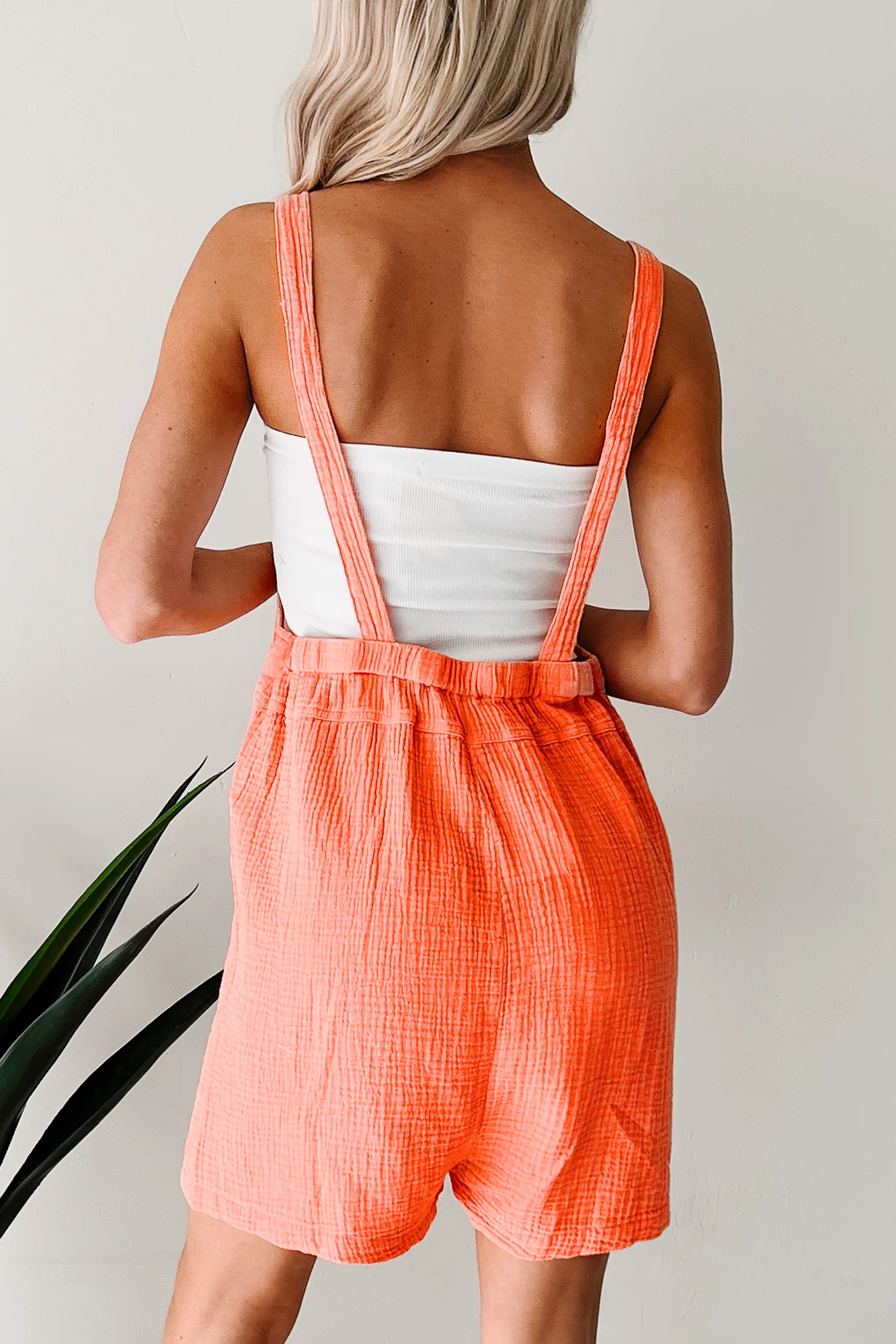 Call It Even Textured Overall Romper (Orange) - Image 6