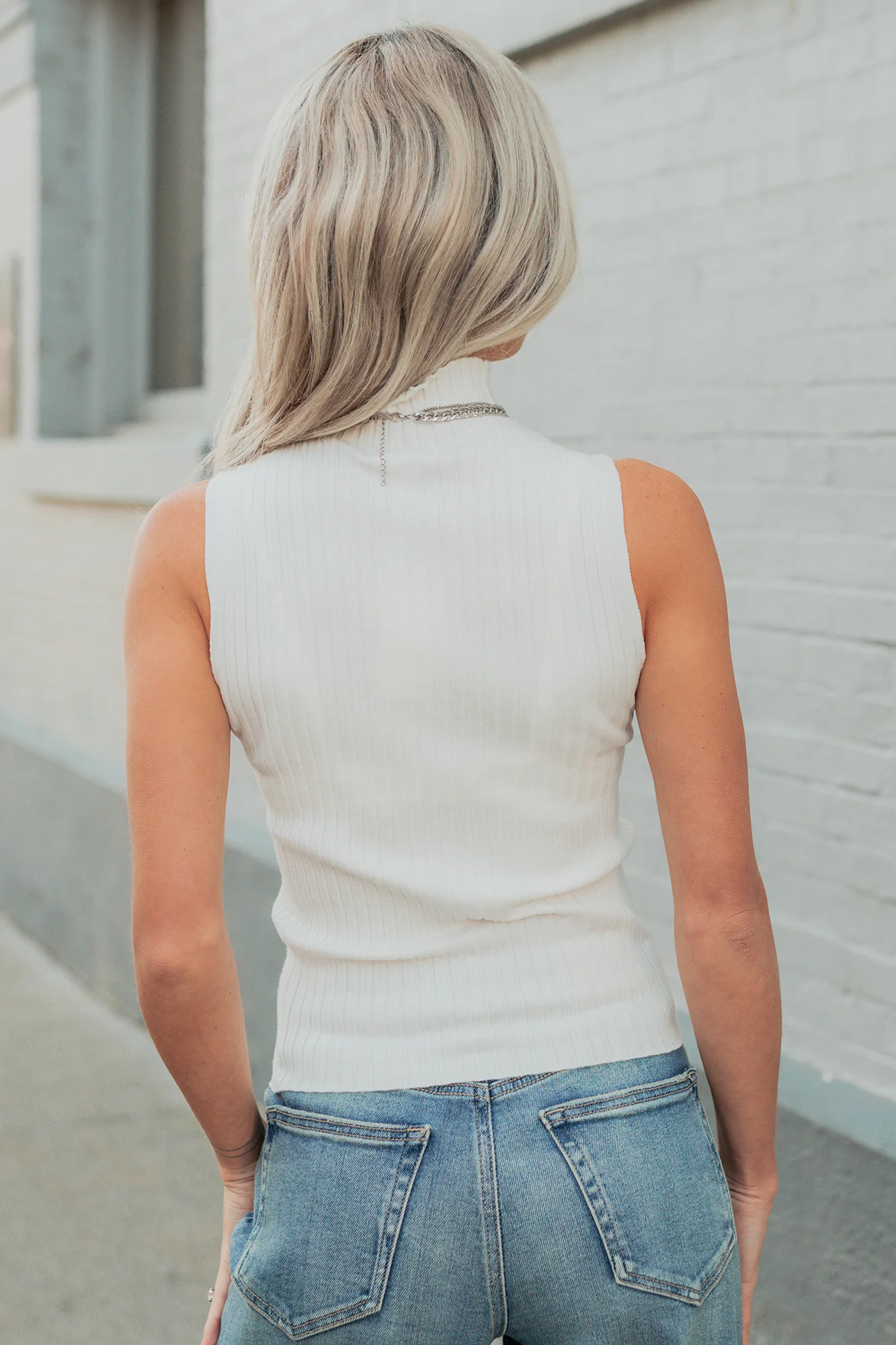 Call It Home Ribbed Knit Mock Neck Tank Top (Off White) - Image 5