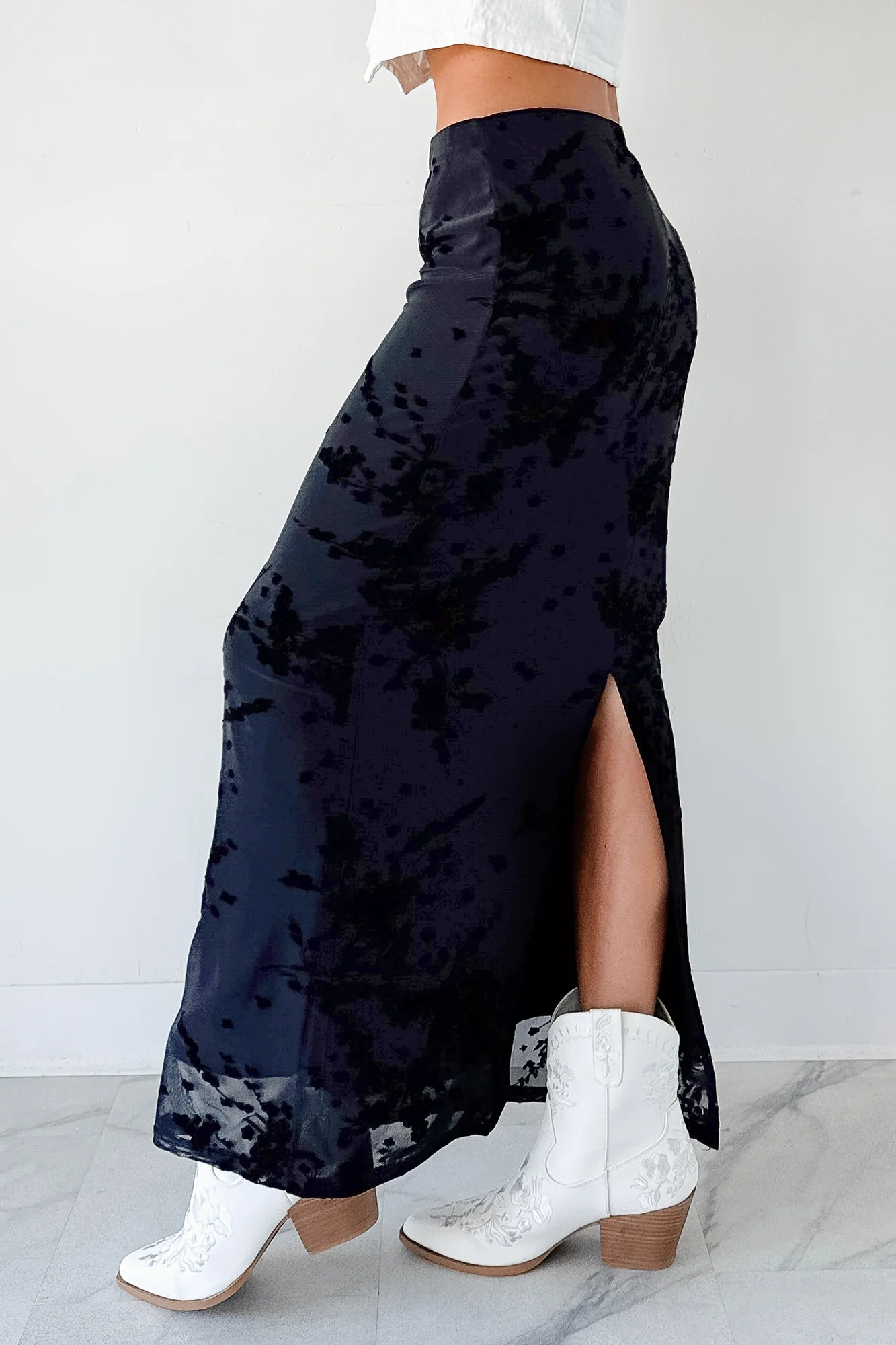 Call Me Back Floral Mesh Maxi Skirt (Black) - Image 5