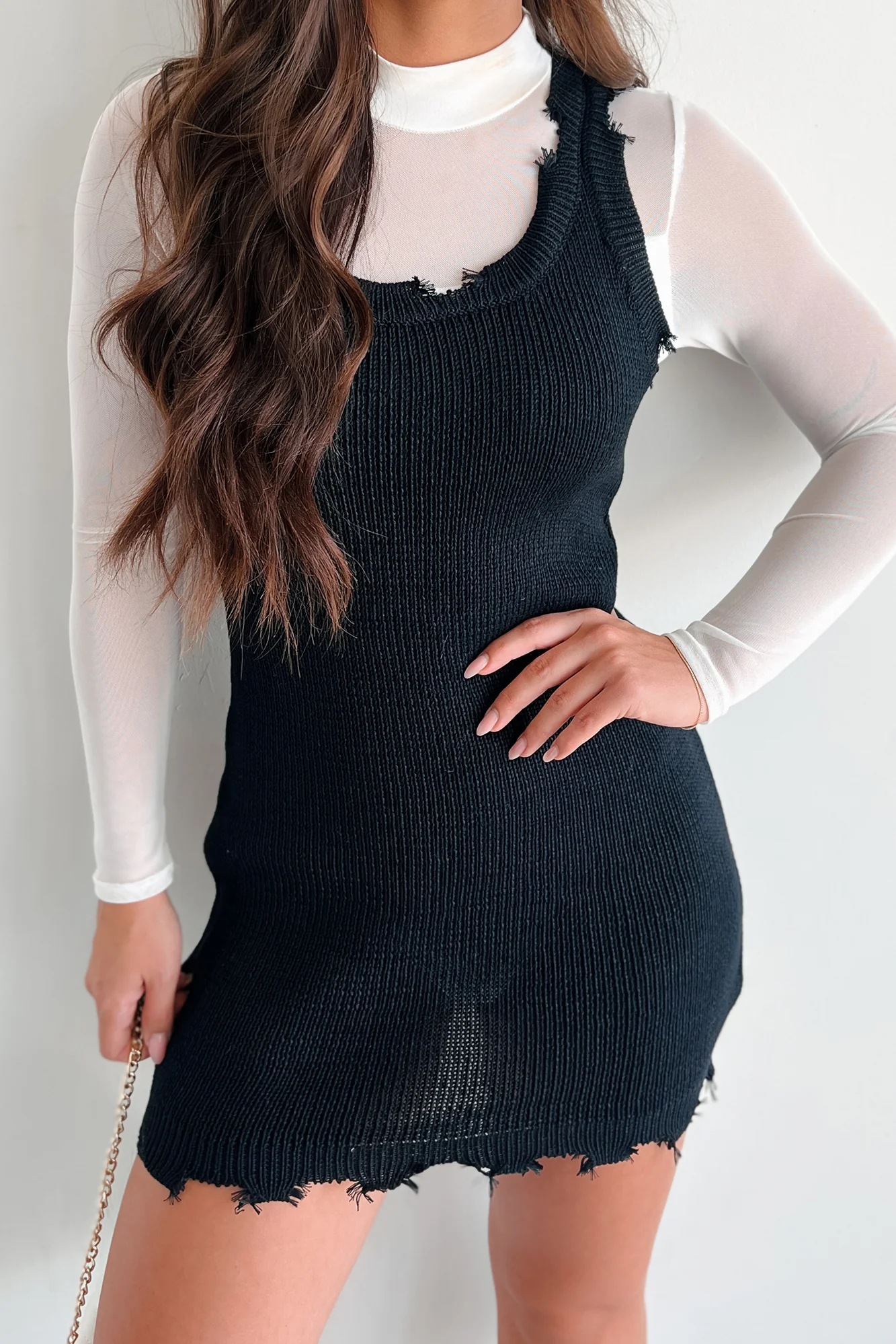 Call Me Cool Distressed Sweater Tank Dress (Black) - Image 10