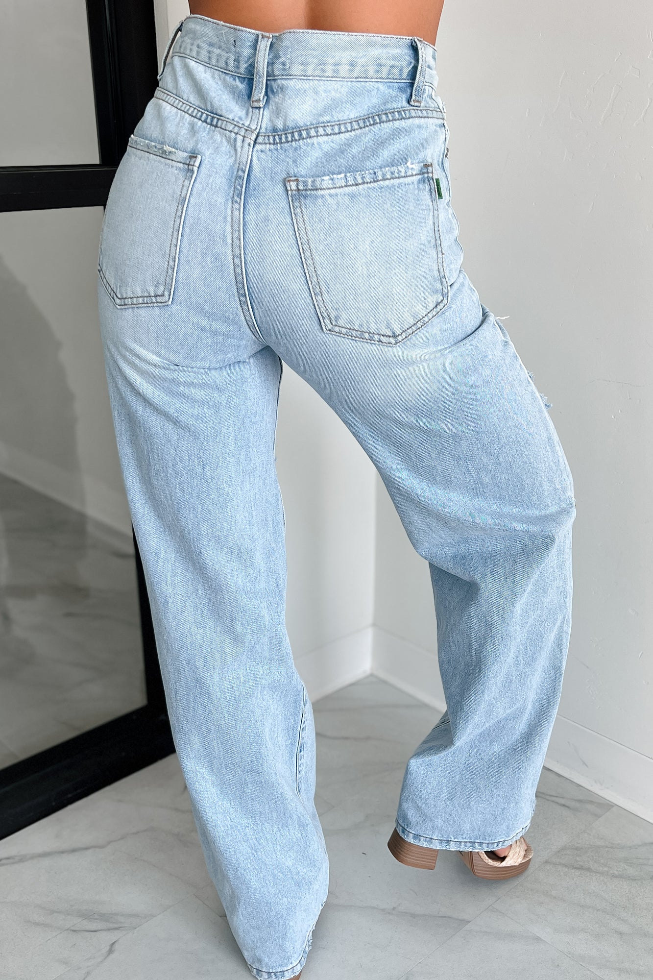 Callahan High Rise Distressed Wide Leg Jeans (Light Stone) - Image 7