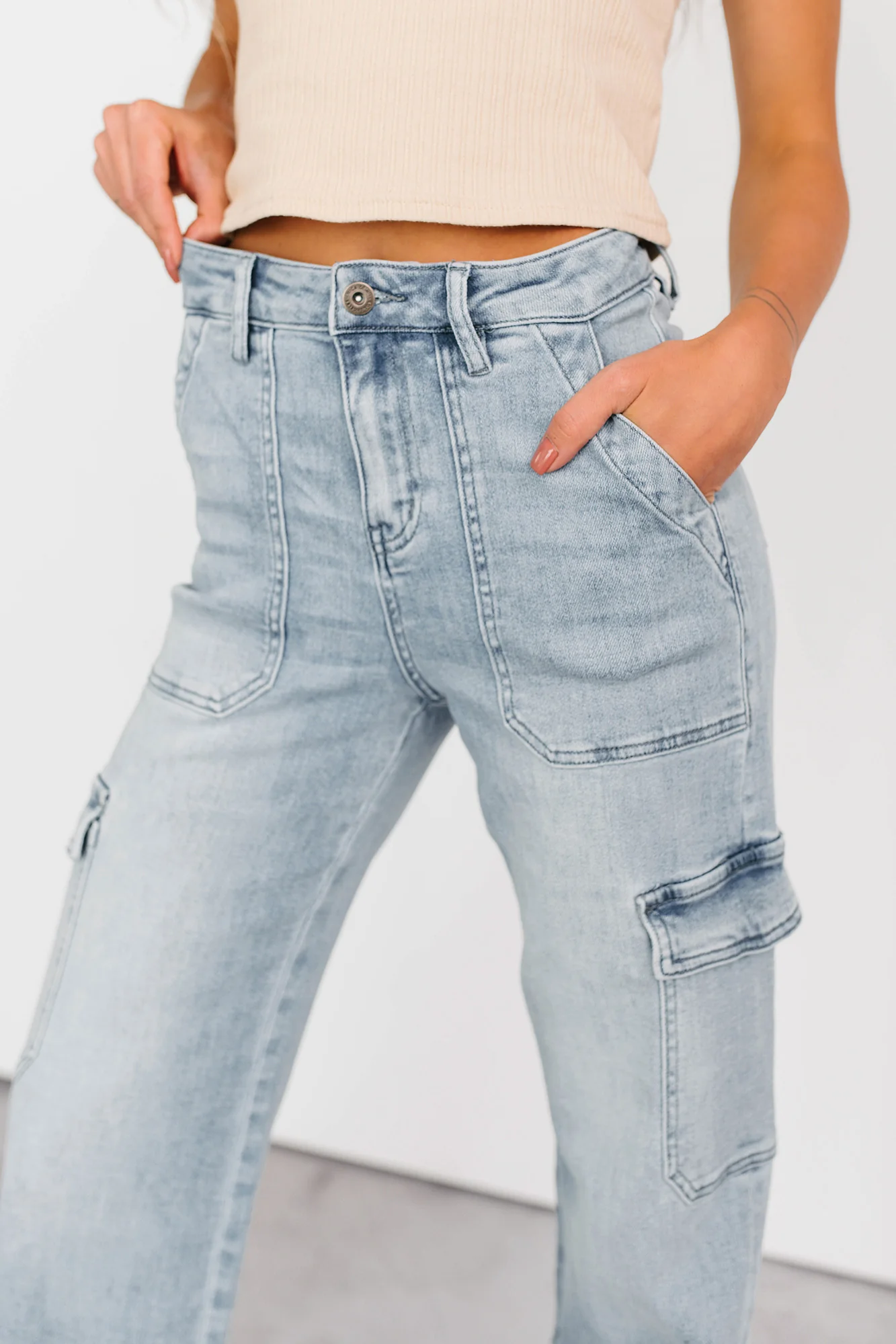 Callum Wide Leg Cargo Mica Denim Jeans (Light) - Image 6