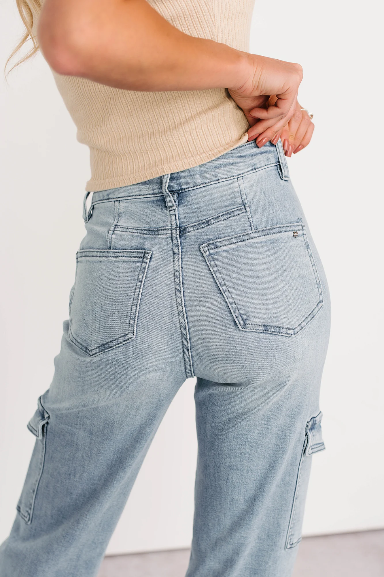 Callum Wide Leg Cargo Mica Denim Jeans (Light) - Image 8