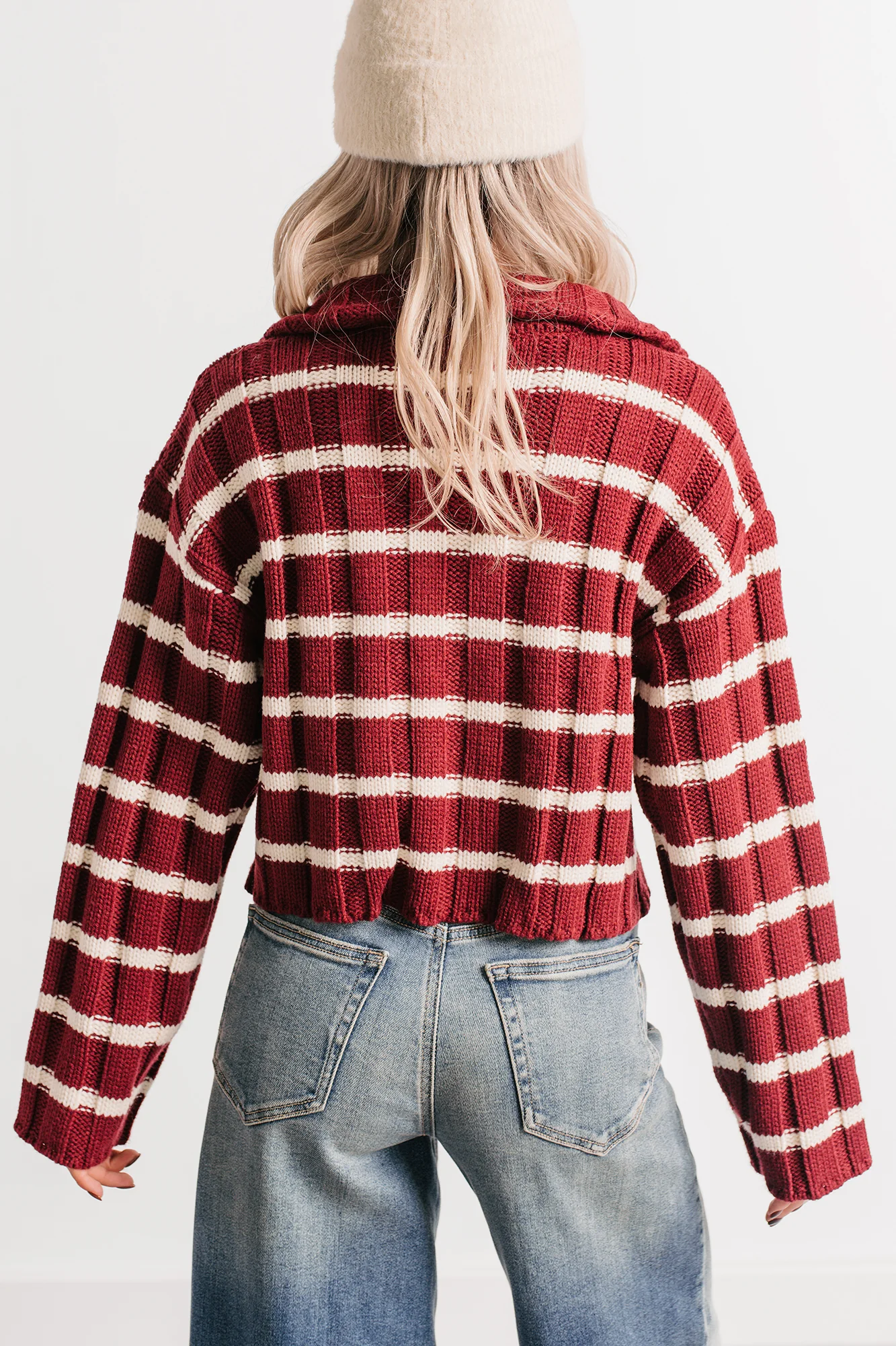 Calm Assurance Striped Zip-Up Sweater Jacket (Wine) - Image 4